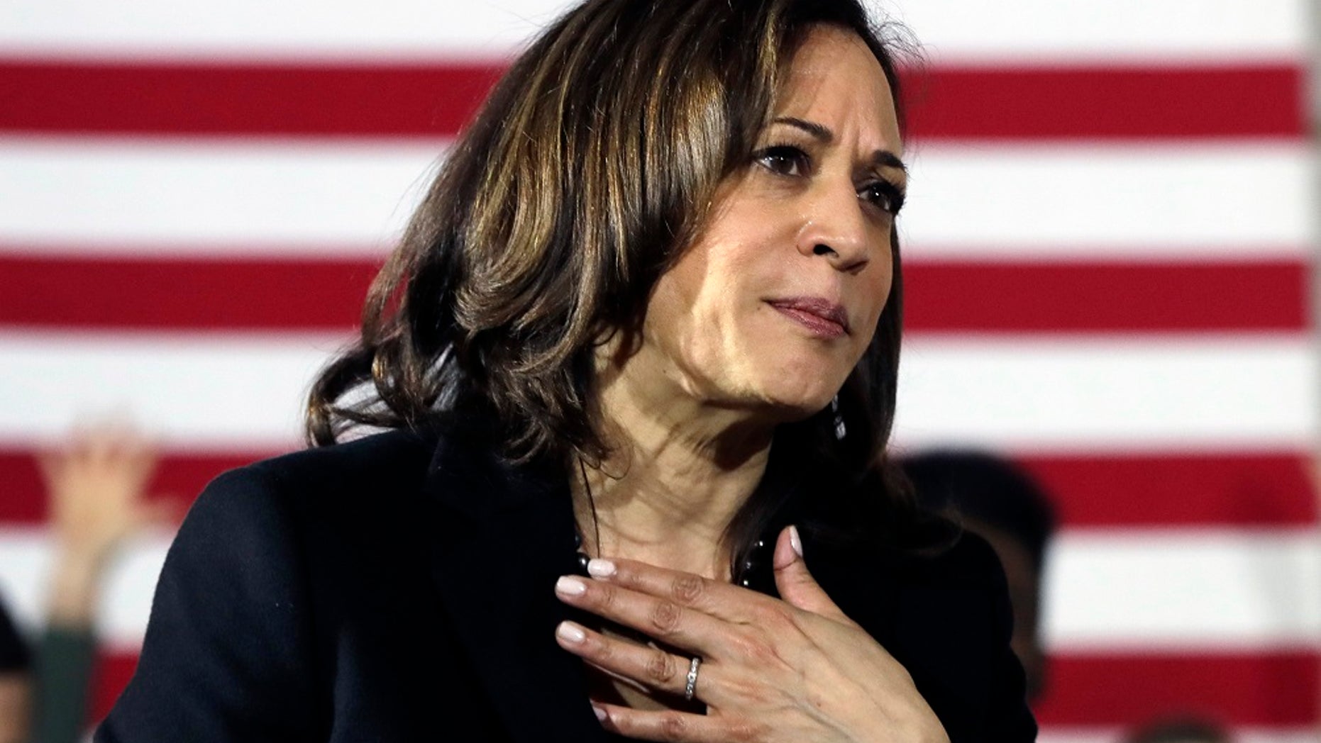Democratic presidential candidate Sen. Kamala Harris, D-Calif., listens to a question at a campaign event in Portsmouth, N.H., last month. (AP Photo/Elise Amendola)
