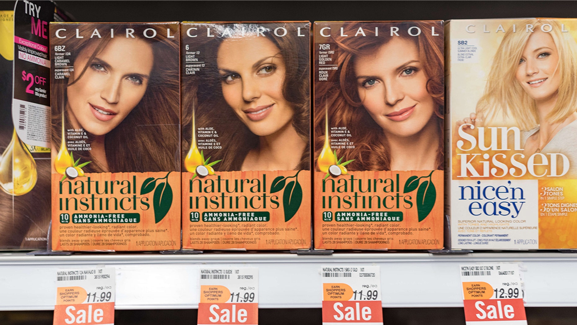 Clairol 'Natural Instincts' Hair Dye boxesaredpicture in store shelf.