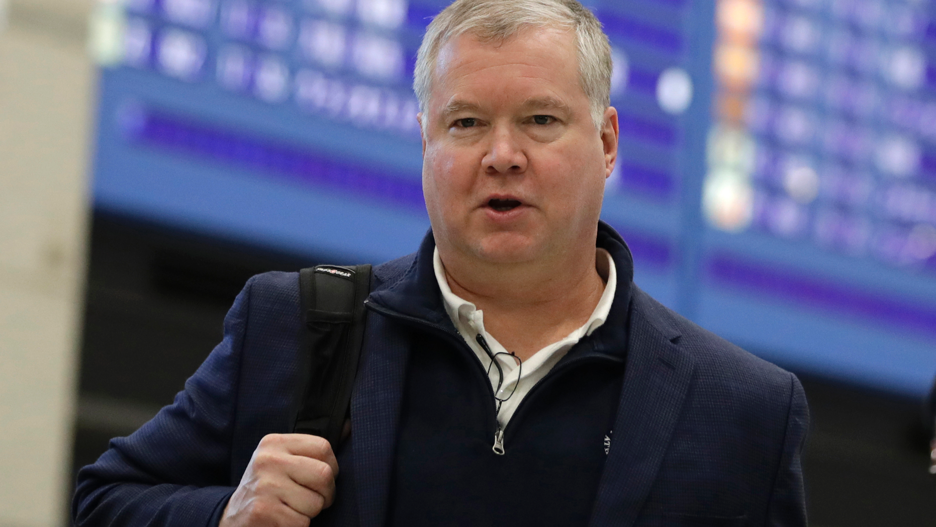 FILE - In this Feb. 3, 2019, file photo, U.S. Special Representative for North Korea Stephen Biegun arrives at Incheon International Airport in Incheon, South Korea. South Korean media says Biegun has returned Friday, Feb. 8, 2019, to South Korea after a three-day visit to Pyongyang. (AP Photo/Lee Jin-man, File)