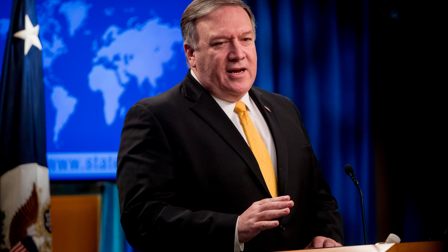 In this Feb. 1, 2019 photo, Secretary of State Mike Pompeo speaks at a news conference at the State Department in Washington. (AP Photo/Andrew Harnik)