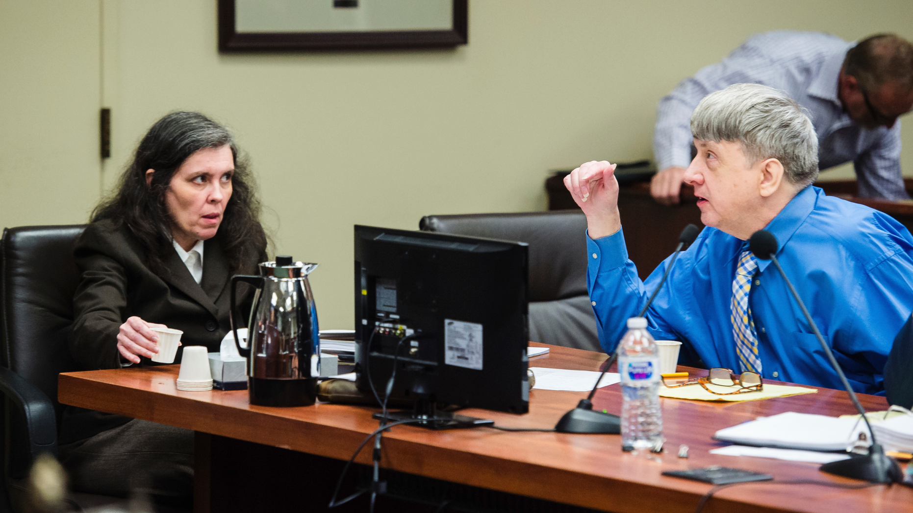 FILE - In the file file June 20, 2018, Louise Turpin, the left, and her husband, David Turpin, on the right appear for an initial hearing at Superior Court in Riverside, Calif. The couple have pleaded innocently to child abuse, torture and other payments. The Friday, February 22, 2019 court hearing has set up solicitors to discuss preparations for the September 3 trial for David and Louise Turpin. The Turpins have pleaded innocently to dozens of doctors' accounts - including torture, beautiful child cruelty and fake prison. (Watchara Phomicinda / The Press-Enterprise via AP, Pool, file)