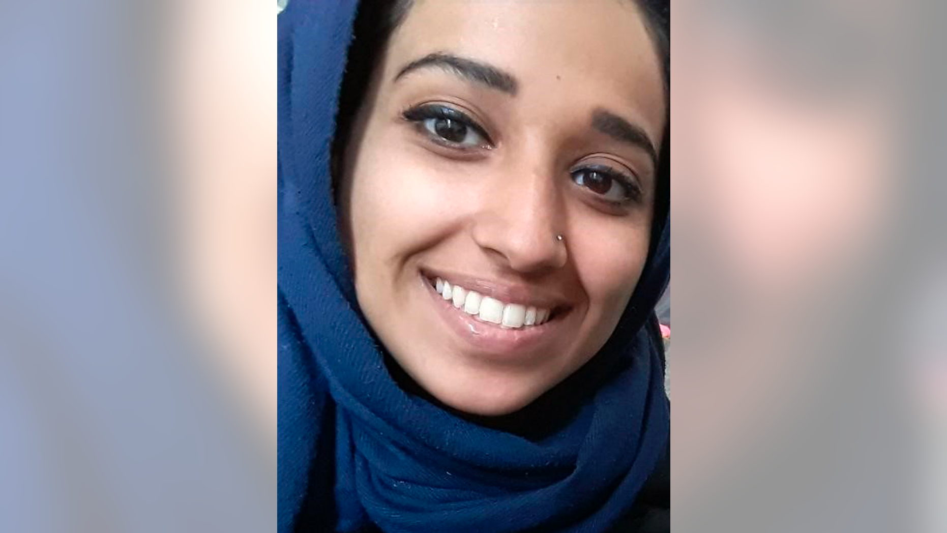 This undated image provided by attorney Hassan Shibly shows Hoda Muthana, an Alabama woman who left home to join the Islamic State after becoming radicalized online. Muthana realized she was wrong and now wants to return to the United States, Shibly, a lawyer for her family said Tuesday, Feb. 19, 2019. (Hoda Muthana/Attorney Hassan Shibly via AP)