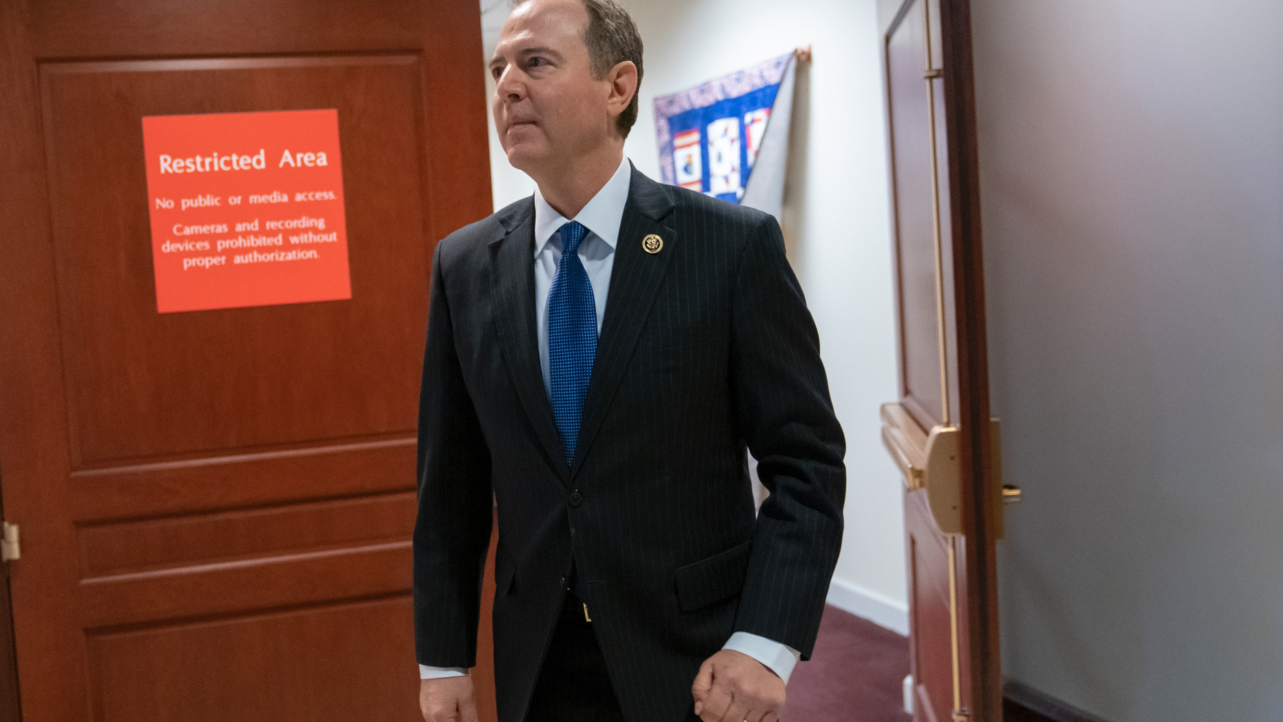 House Intelligence Committee Chairman Adam Schiff, D-Calif., arrives to speak with reporters after his panel voted in a closed session to send more than 50 interview transcripts from its now-closed Russia investigation to special counsel Robert Mueller, on Capitol Hill in Washington, Wednesday, Feb. 6, 2019. Two associates of President Donald Trump have been charged with lying to the committee and Schiff said Mueller should consider whether additional perjury charges are warranted. (AP Photo/J. Scott Applewhite)