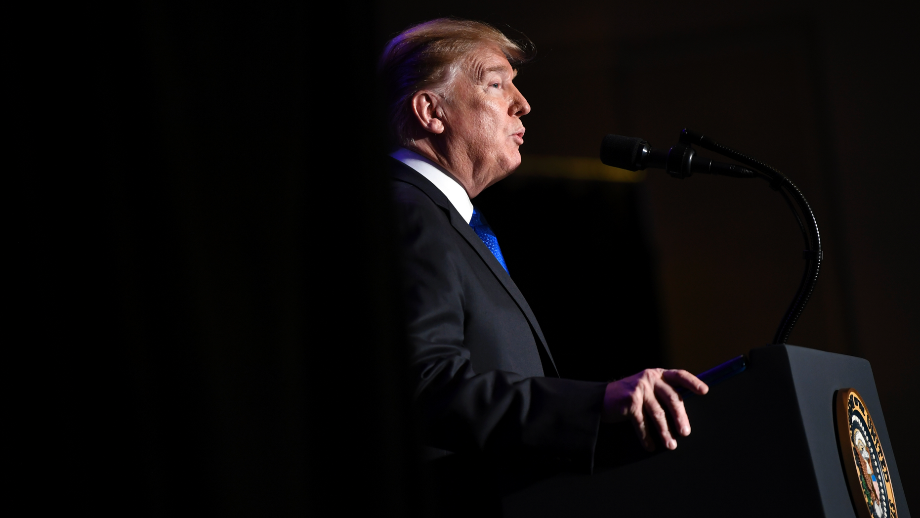 President Donald Trump speaks at the Major County Sheriffs and Major Cities Chiefs Association Joint Conference in Washington, Wednesday, Feb. 13, 2019. (AP Photo/Susan Walsh)