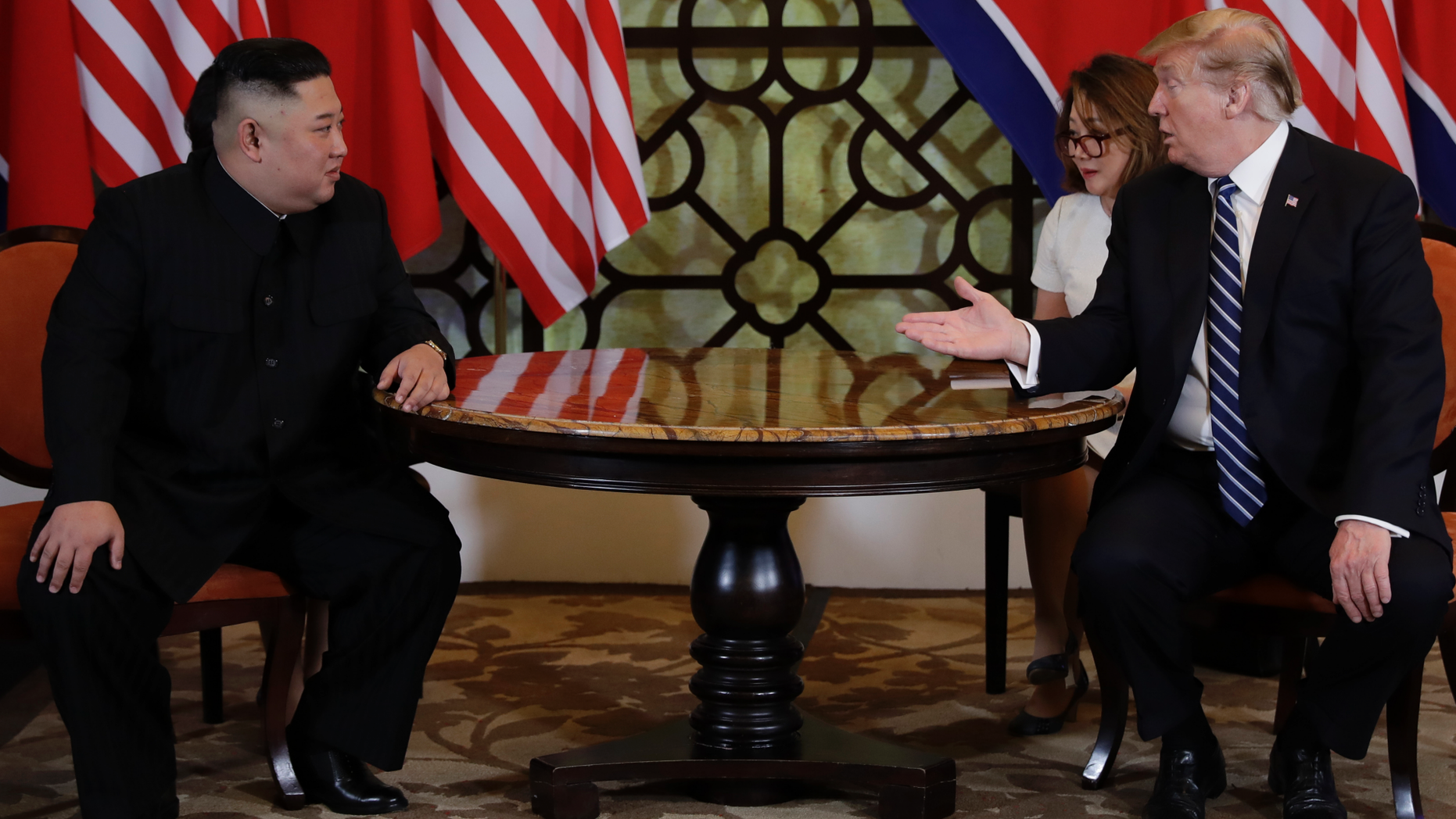 President Donald Trump meets North Korean leader Kim Jong Un, Thursday, Feb. 28, 2019, in Hanoi. (AP Photo/Evan Vucci)