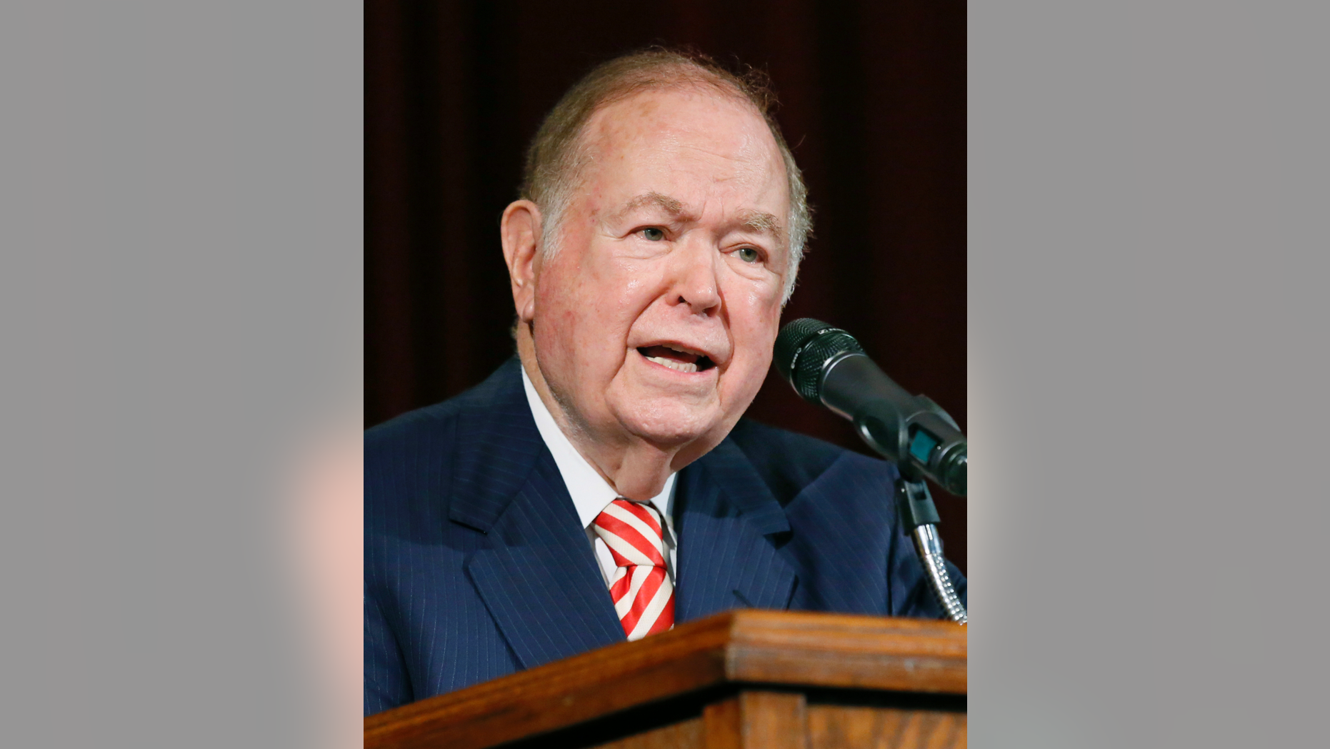 FILE - In this Sept. 20, 2017 file photo, University of Oklahoma President David Boren, a former Democratic governor and U.S. Senator, speaks at a news conference in Norman, Okla. An attorney for the former University of Oklahoma President says Boren denies any inappropriate behavior during his more than 20 years at OU and described a university probe as a "character assassination." A university spokeswoman confirmed late Wednesday, Feb. 14, 2019, the Jones Day law firm has been retained to conduct an investigation after OU received allegations of "serious misconduct." (AP Photo/Sue Ogrocki, File)