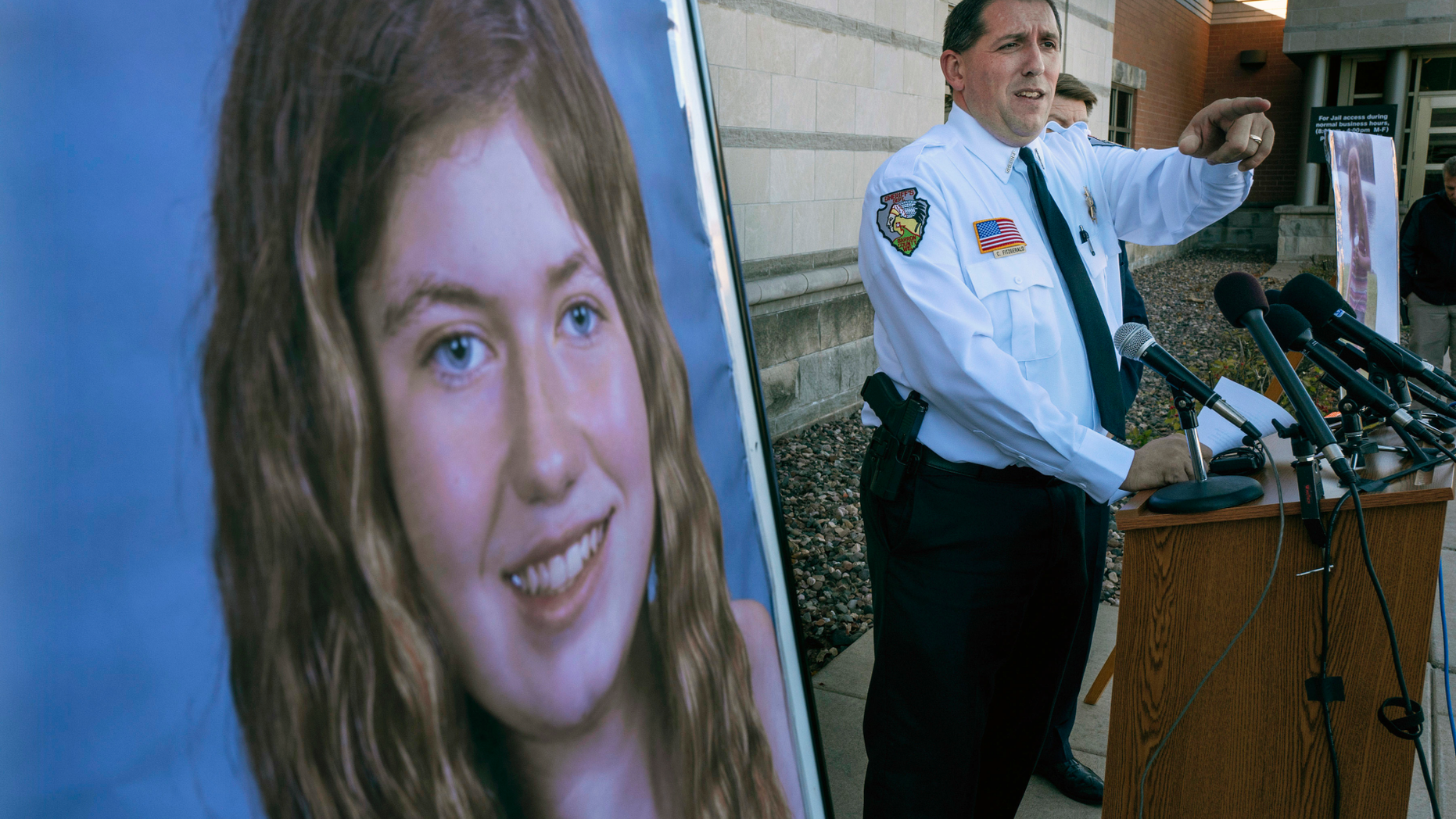 FILE - In this Oct. 17, 2018, file photo, Barron County Sheriff Chris Fitzgerald speaks during a news conference about 13-year-old Jayme Closs who has been missing since her parents were found dead in their home in Barron, Wis. Jake Patterson who is accused of kidnapping the Wisconsin girl and killing her parents is scheduled to appear in court Wednesday, Feb. 6, 2019, for a preliminary hearing. Patterson is accused of killing James and Denise Closs on Oct. 15 and kidnapping their daughter, Jayme Closs, from their Barron home. Jayme escaped on Jan. 10, 2019. (Jerry Holt/Star Tribune via AP)/