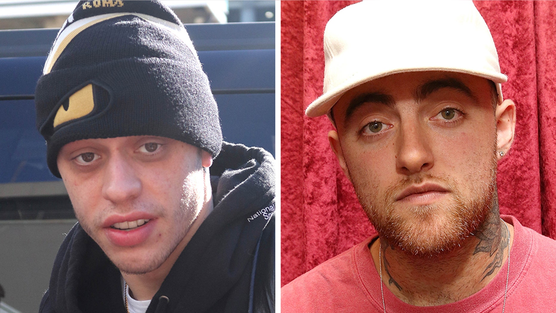 Comedian Pete Davidson, left, reportedly had a heckler thrown out of his New Jersey comedy show for joking about Mac Miller's death.