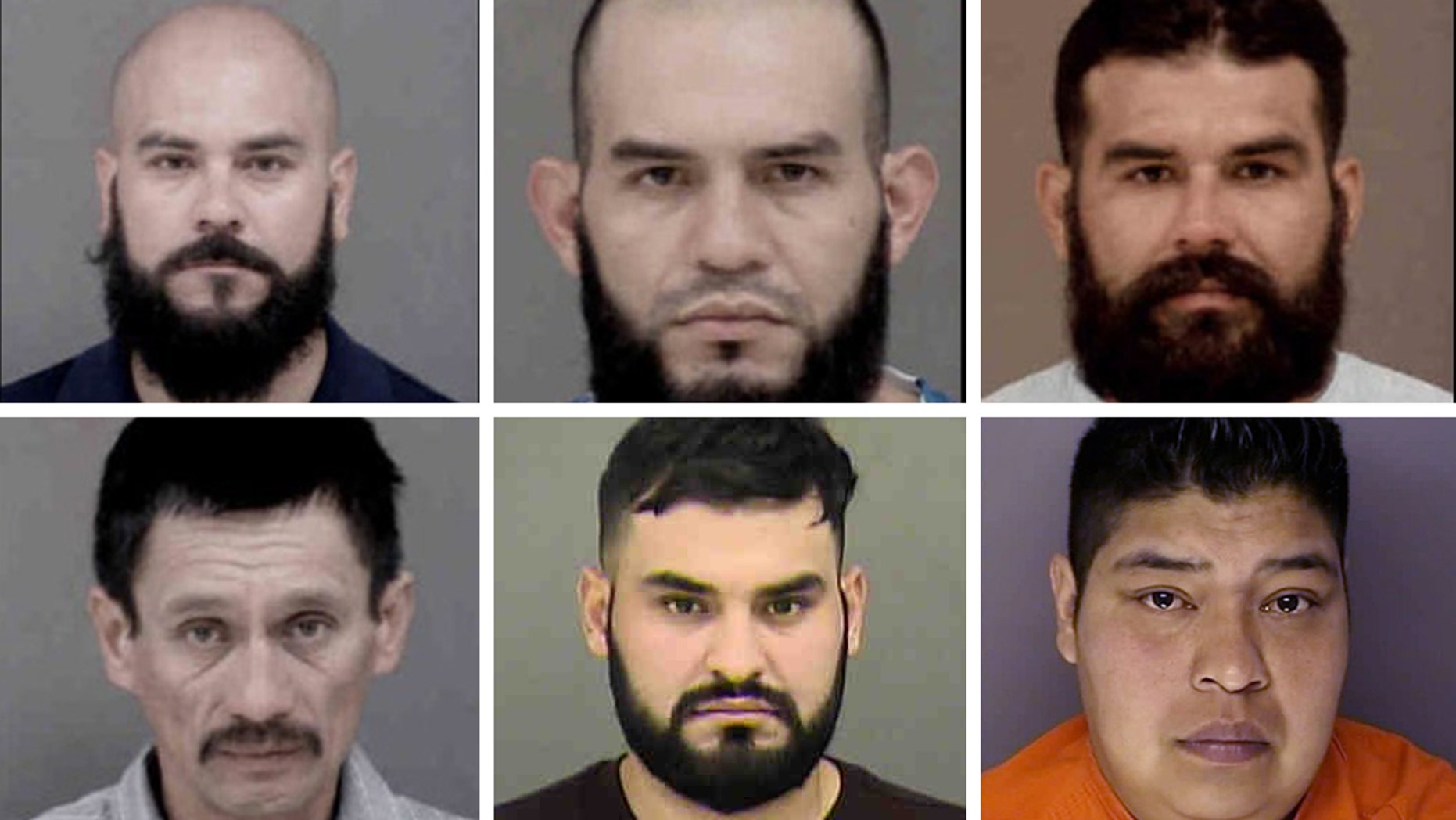 A massive drug operation with ties to a Mexican drug cartel resulted in the arrest of six immigrants <br>in the country illegally. From left to right, upper row: Oscar Rangel-Gutierrez, Raul Rangel-Gutierrez, <br>Regulo Rangel Gutierrez; lower row ( L to R) Rodolfo Martinez, Rigoberto Rangel-Gutierrez and Francisco Garcia-Martinez.