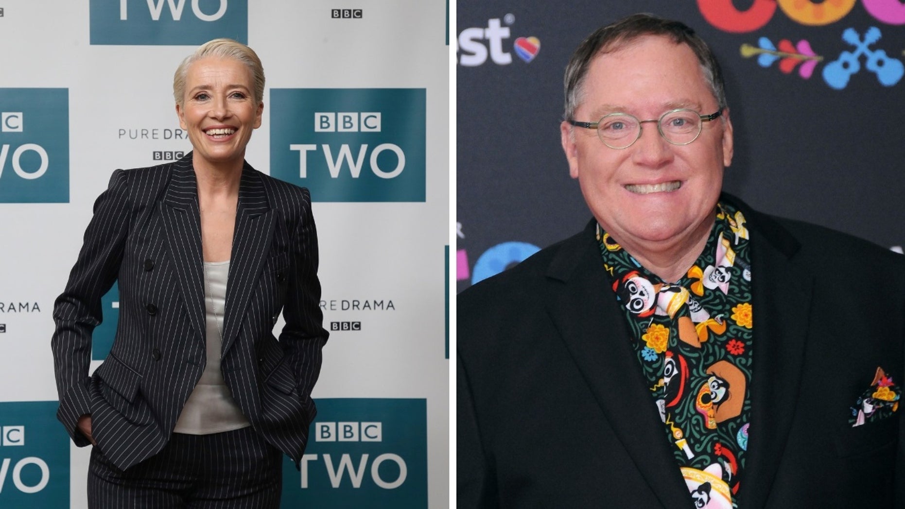 Emma Thompson [left] wrote in a letter why she will not work with Pixar's former executive, John Lasseter [right] and was retiring from the animated film 