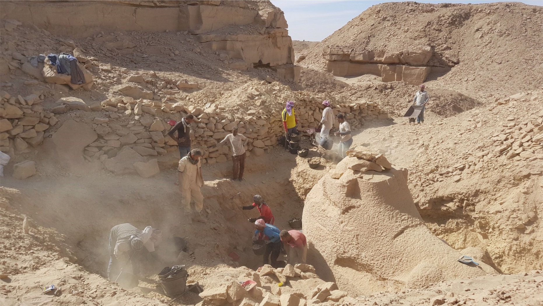 The ram-headed sphinx was discovered in an ancient quarry.