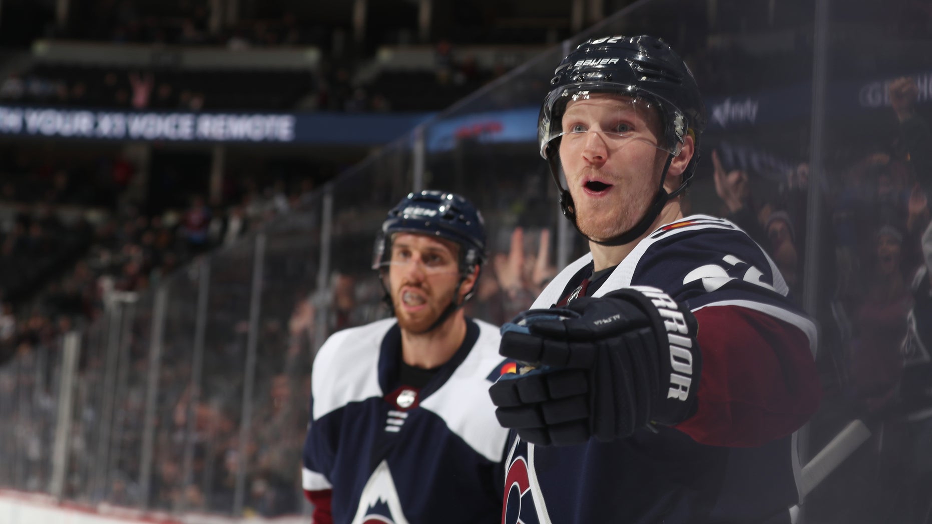 Gabriel Landeskog #92 of the Colorado Avalanche reacts after scoring a goal against the Winnipeg Jets at the Pepsi Center on February 20, 2019 in Denver, Colorado. (Photo by Michael Martin/NHLI via Getty Images)