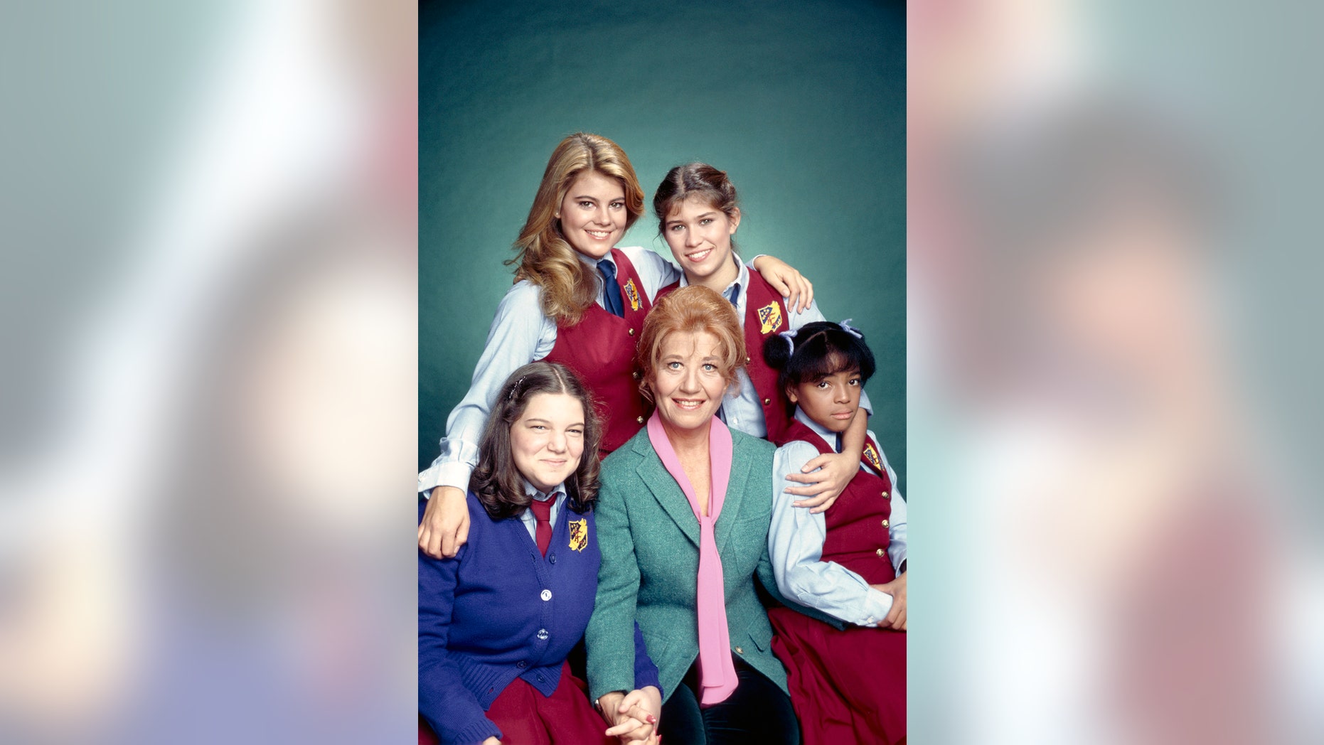 Lisa Whelchel as Blair Warner, Nancy McKeon as Joanna 'Jo' Marie Polniaczek Bonner, Kim Fields as Dorothy 'Tootie' Ramsey, Charlotte Rae as Mrs. Edna Ann Garrett, Mindy Cohn as Natalie Letisha Sage Green. — Getty