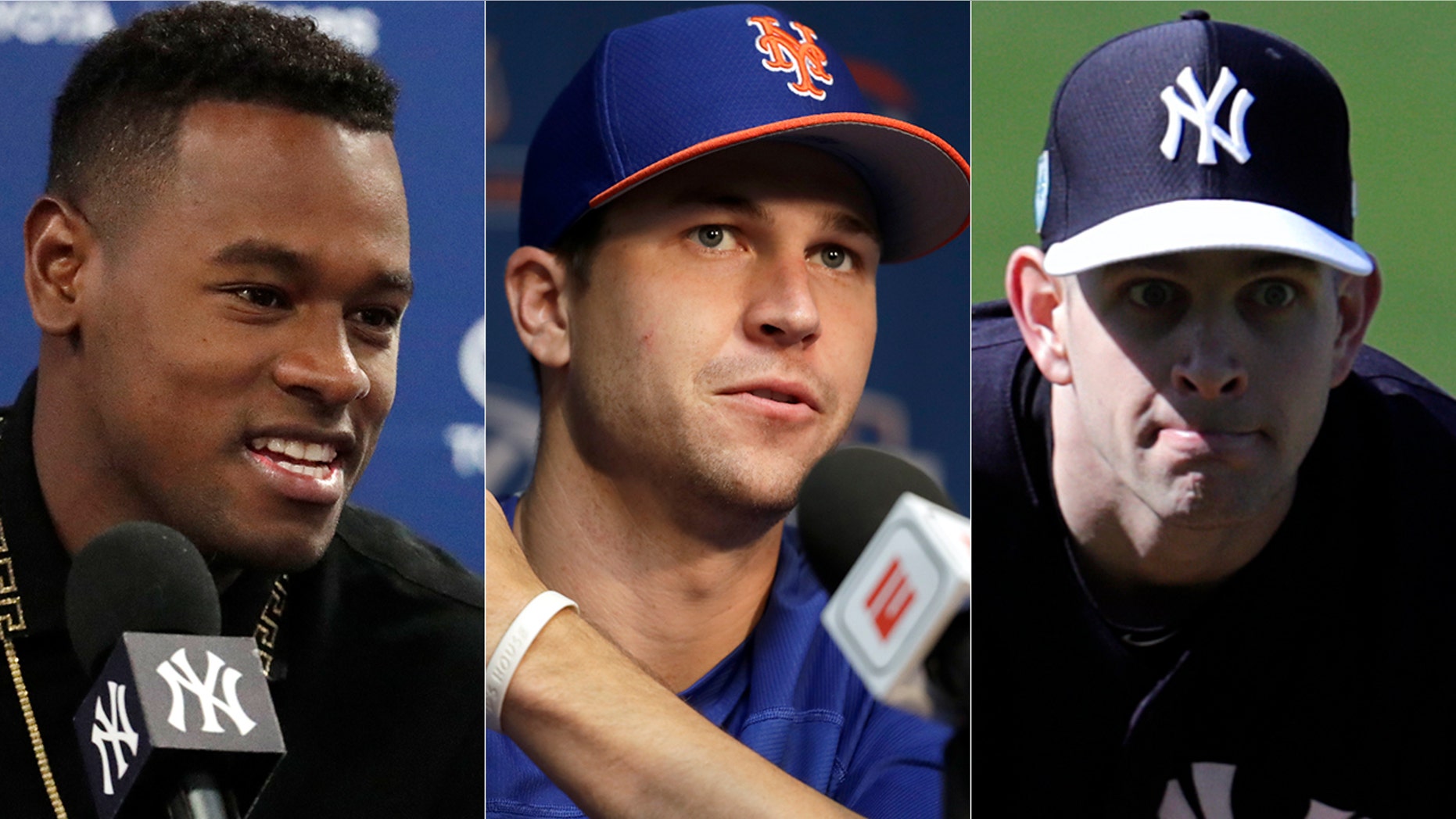 Luis Severino, left, and James Paxton, right, jabbed Jacob deGrom, center, over his contract extension.