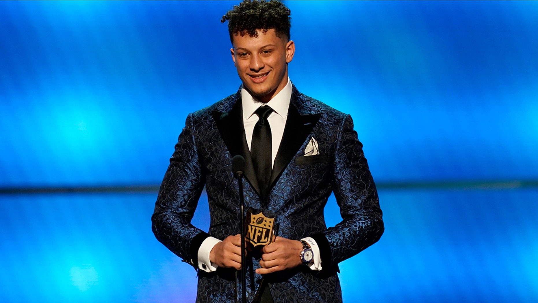 Patrick Mahomes of the Kansas City Chiefs accepts the award for AP offensive player of the year at the 8th Annual NFL Honors at The Fox Theatre on Saturday, Feb. 2, 2019, in Atlanta. (NFL/AP Images)