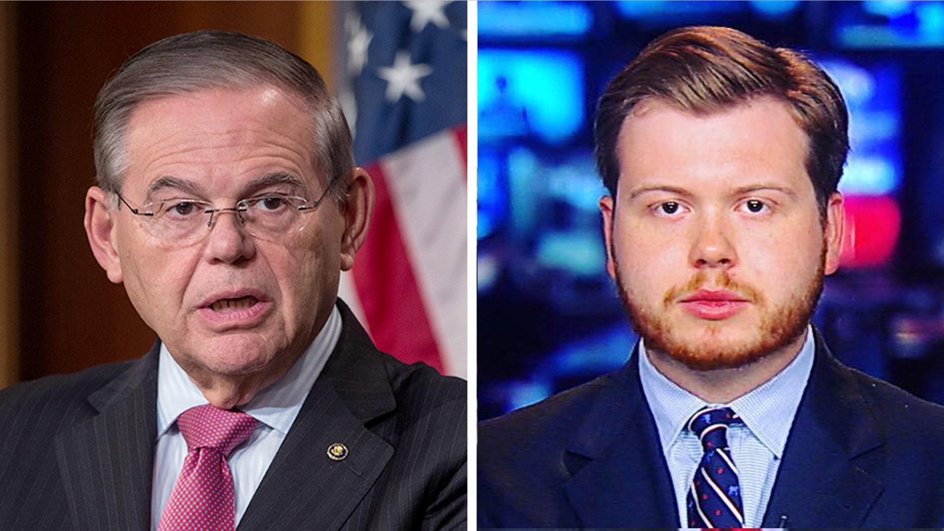 Sen. Bob Menendez, left, had a testy encounter with Daily Caller reporter Henry Rodgers. (Zach Gibson/Getty Images, Fox News)