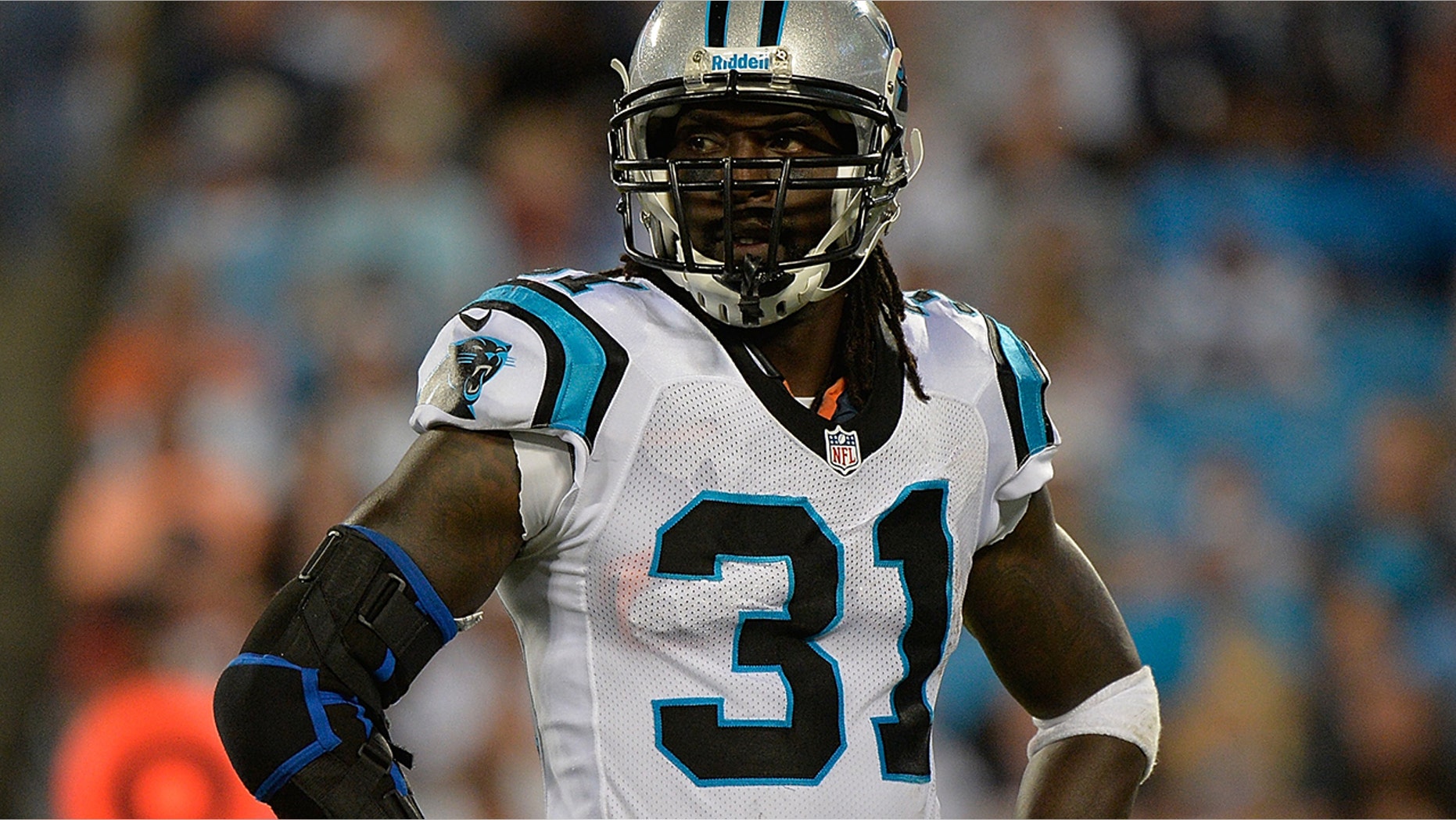 Charles Tillman #31 of the Carolina Panthers against the New England Patriots during their preseason NFL game at Bank of America Stadium on August 28, 2015 in Charlotte, North Carolina.