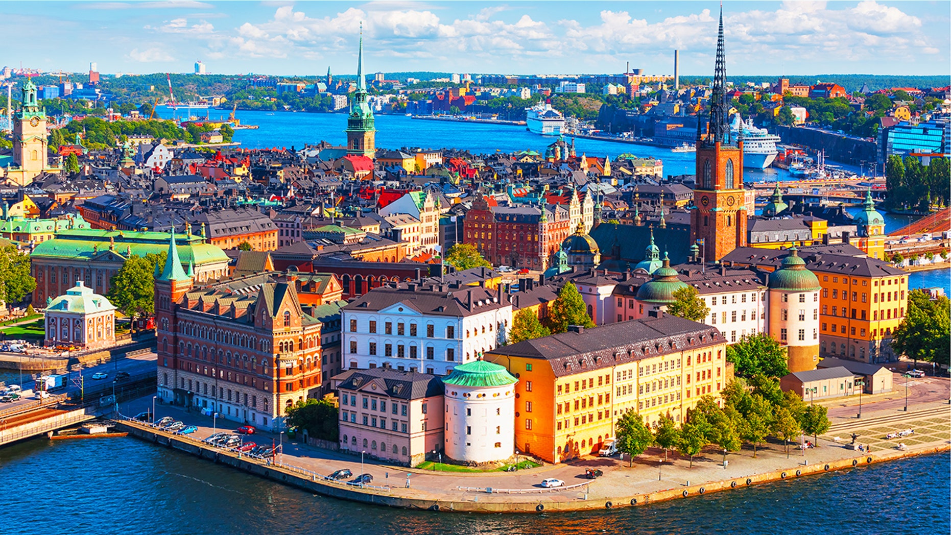 Scenic summer aerial panorama of the Old Town (Gamla Stan) in Stockholm, Sweden