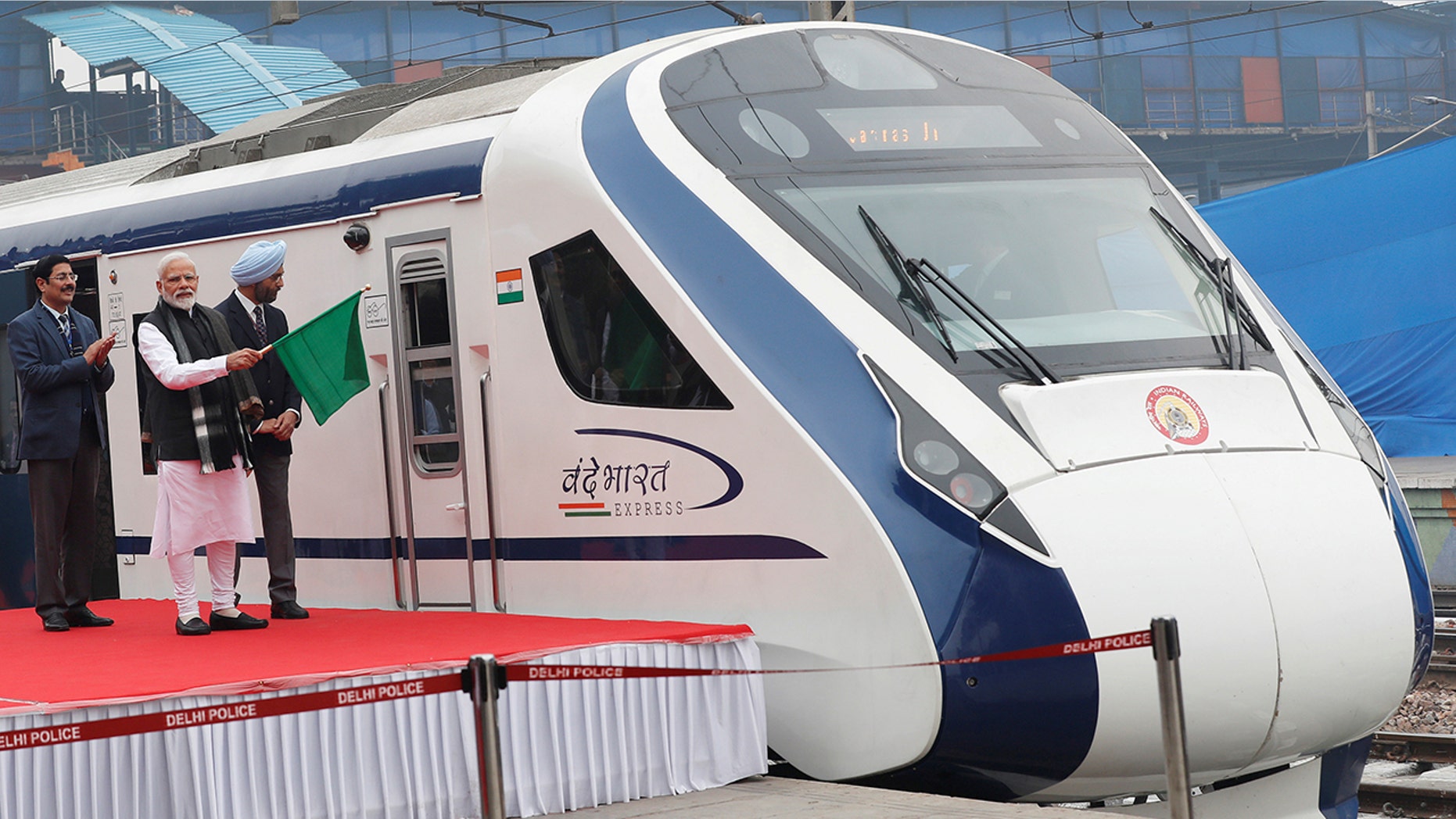 India's Prime Minister Narendra Modi flags off India's fastest train 'Vande Bharat Express' at a ceremony in New Delhi, India, February 15, 2019.