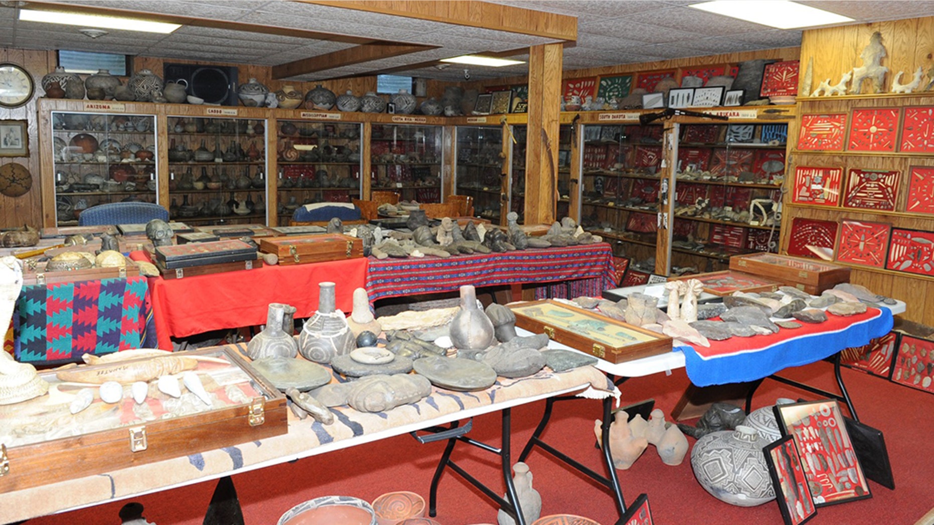 The artifacts on display at Donald C. Miller's home in Waldron, Indiana.