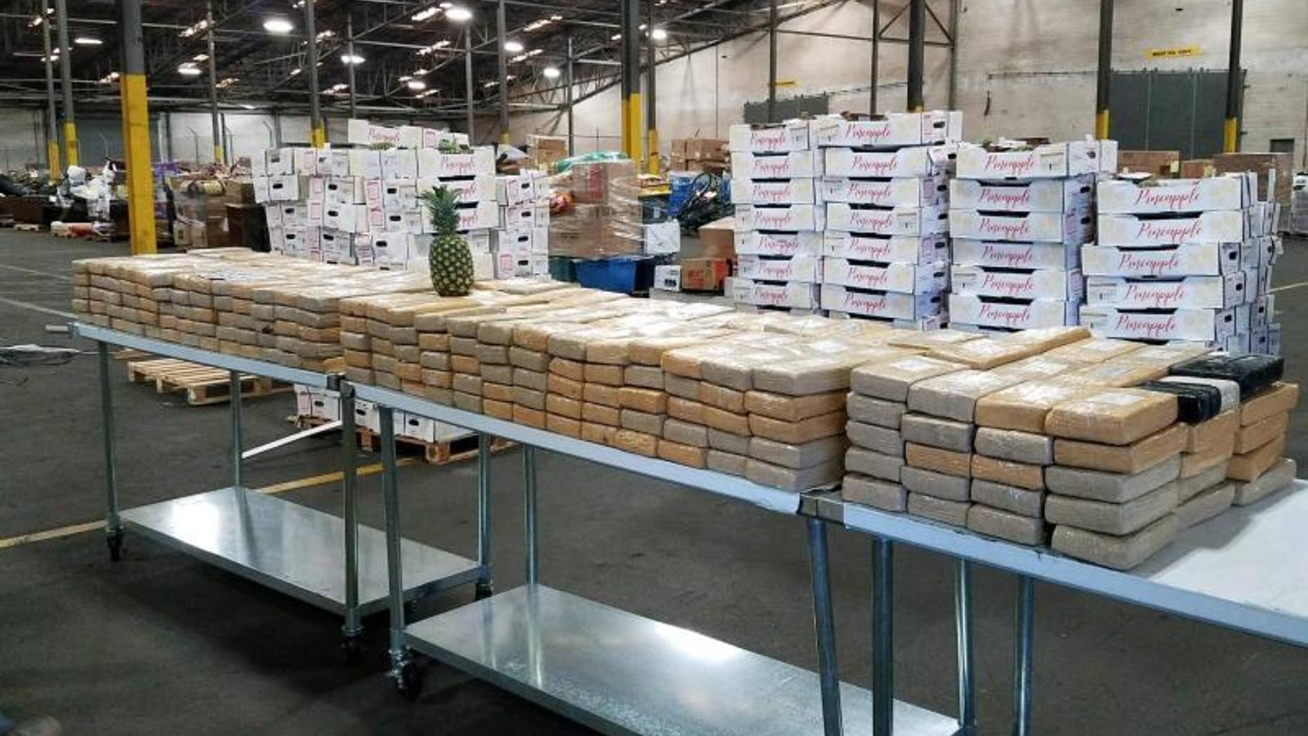 Customs and Border Protection announced Friday that cocaine valued at more than $19 million was seized after being discovered inside a shipment of pineapples.