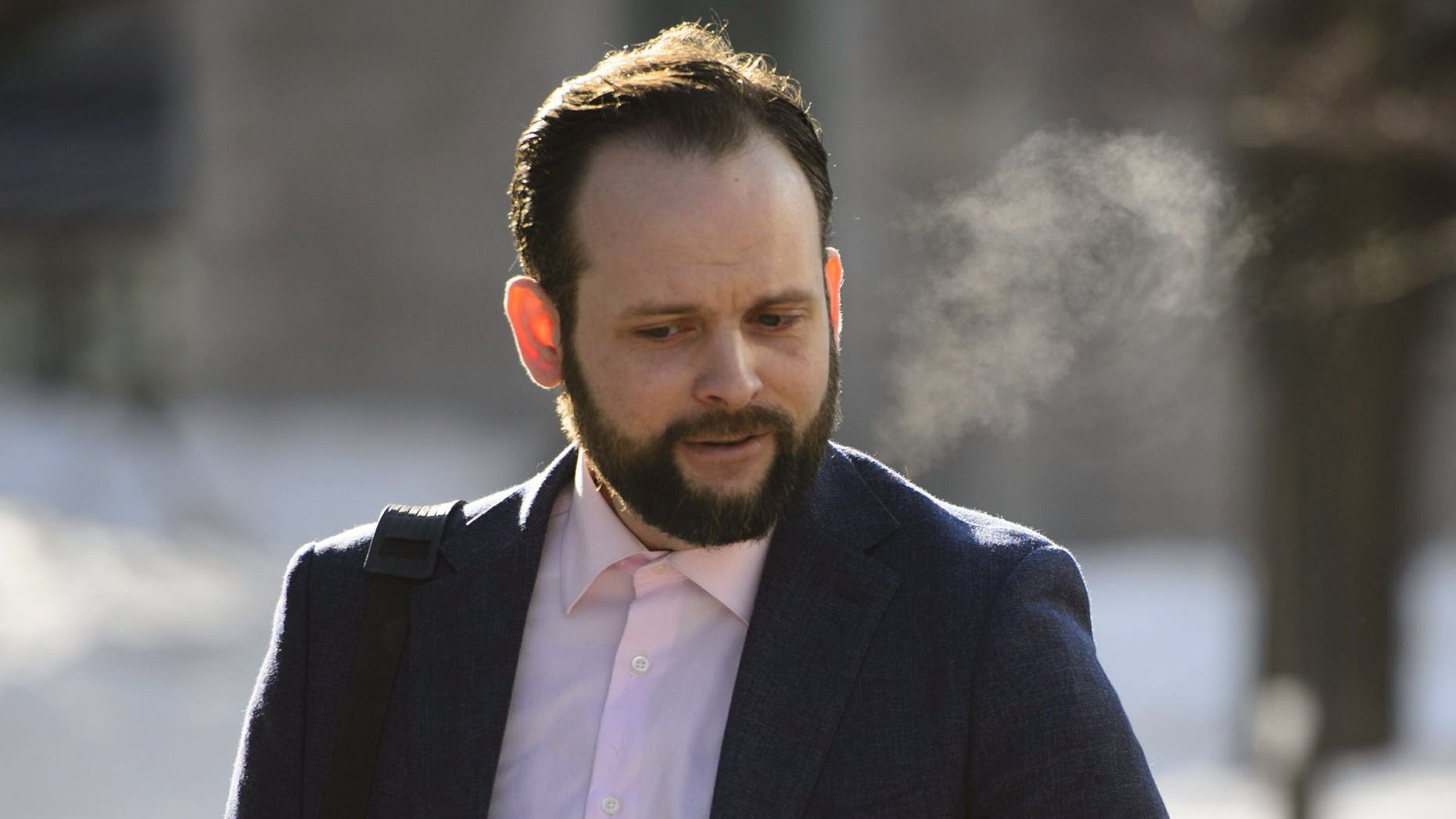 Joshua Boyle arrives at court in Ottawa on Monday, March 25, 2019. Boyle is on trial in Canada, accused of repeatedly assaulting his wife. He faces 19 charges, including sexual assault. A partial gag order was lifted at the trial, revealing that all but one of 19 charges relate to his American wife, Caitlan Coleman of Stewartstown, Pa. Boyle and his wife were taken hostage in 2012 by a Taliban-linked group while on a backpacking trip in Afghanistan. The couple had three children during their five years in captivity. The family was rescued in 2017 by Pakistani forces.