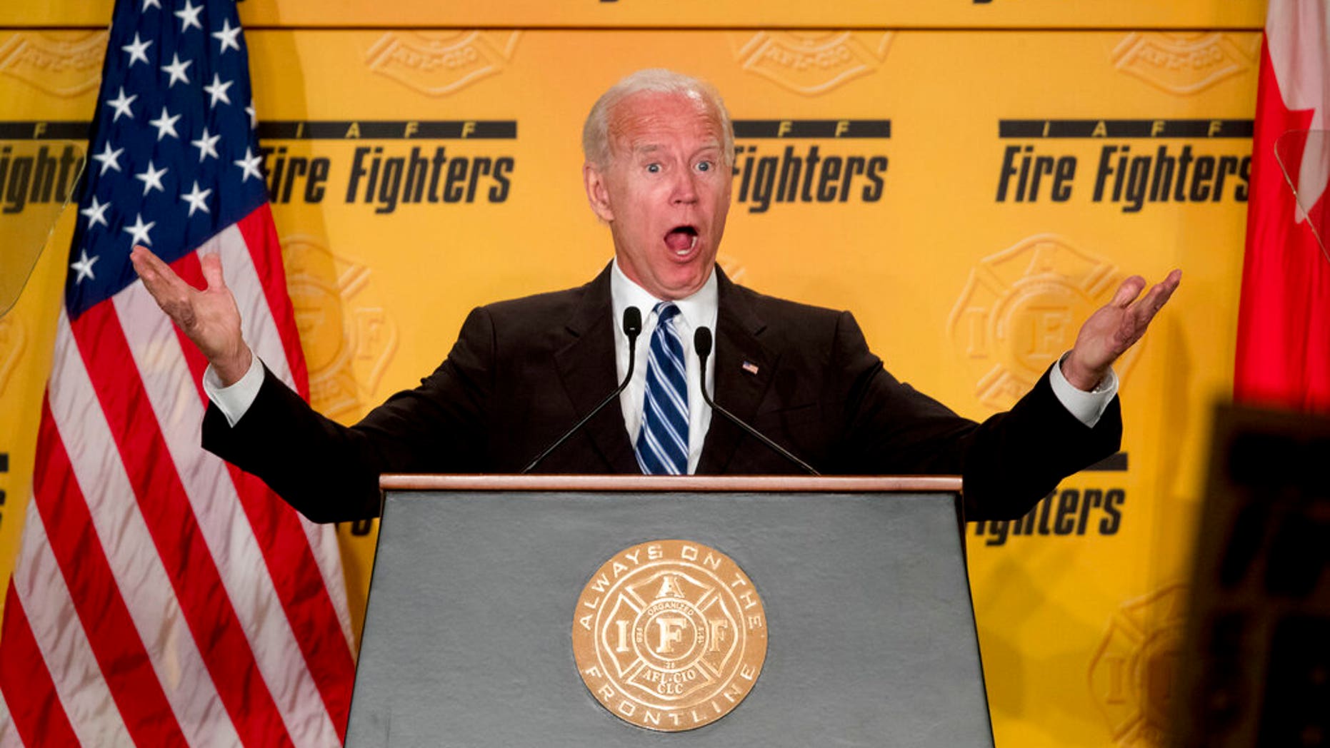 FILE: Former Vice President Joe Biden speaks at the International Association of Firefighters at the Hyatt Regency on Capitol Hill in Washington.