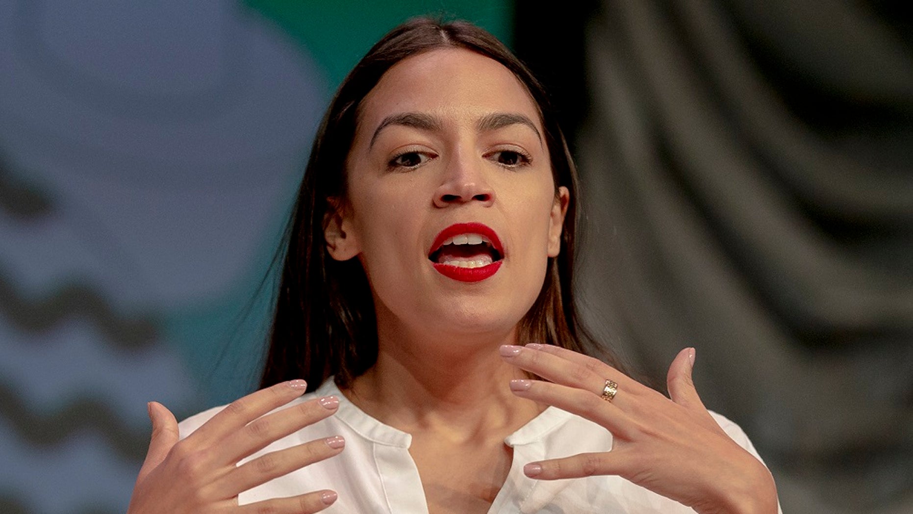 Rep. Alexandria Ocasio-Cortez, D-New York, speaks during South by Southwest on Saturday, March 9, 2019, in Austin, Texas. (Nick Wagner/Austin American-Statesman via AP)
