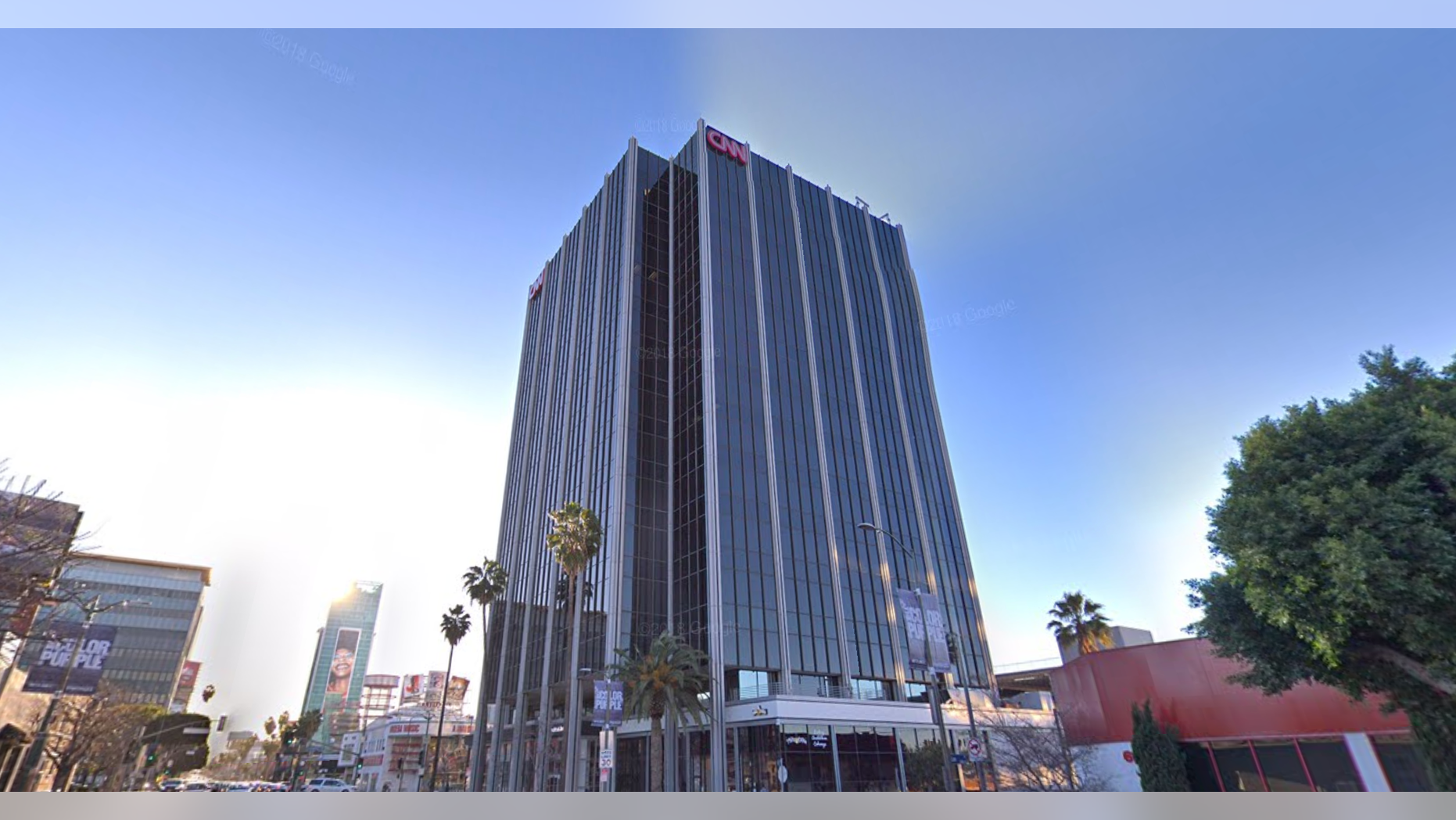 The billboard appeared opposite CNN's Hollywood headquarters (pictured).