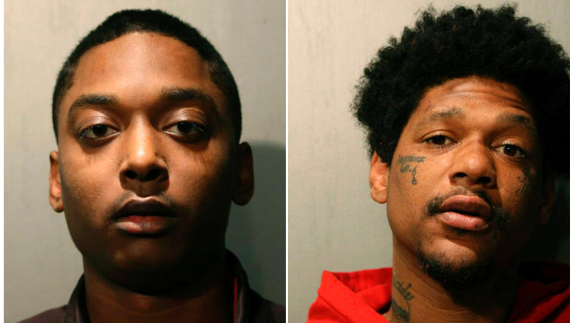 This combination of reservation photos published by the Chicago Police Service in March 2019 shows Menelik Jackson (left) and Jovan Battle. Both men are charged with first degree murder over the weekend killing a Chicago officer on leave who was repeatedly hit while sitting in a parked car. Chicago police announced on Monday (March 25th) that Jackson, of South Holland, and Battle of Chicago, were arrested for allegedly shooting at the car in the River North neighborhood, killing John Rivera. They are expected in court on Monday. (Chicago Police Department via AP)