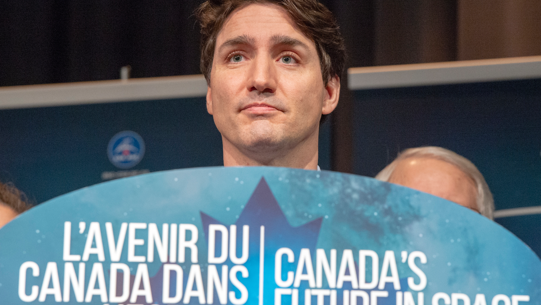Canada's Prime Minister Justin Trudeau announces during a news conference, Thursday, Feb. 28, 2019, at the Canadian Space Agency headquarters in St. Hubert, Quebec, that Canada will take part in an international lunar space station project. (Ryan Remiorz/The Canadian Press via AP)