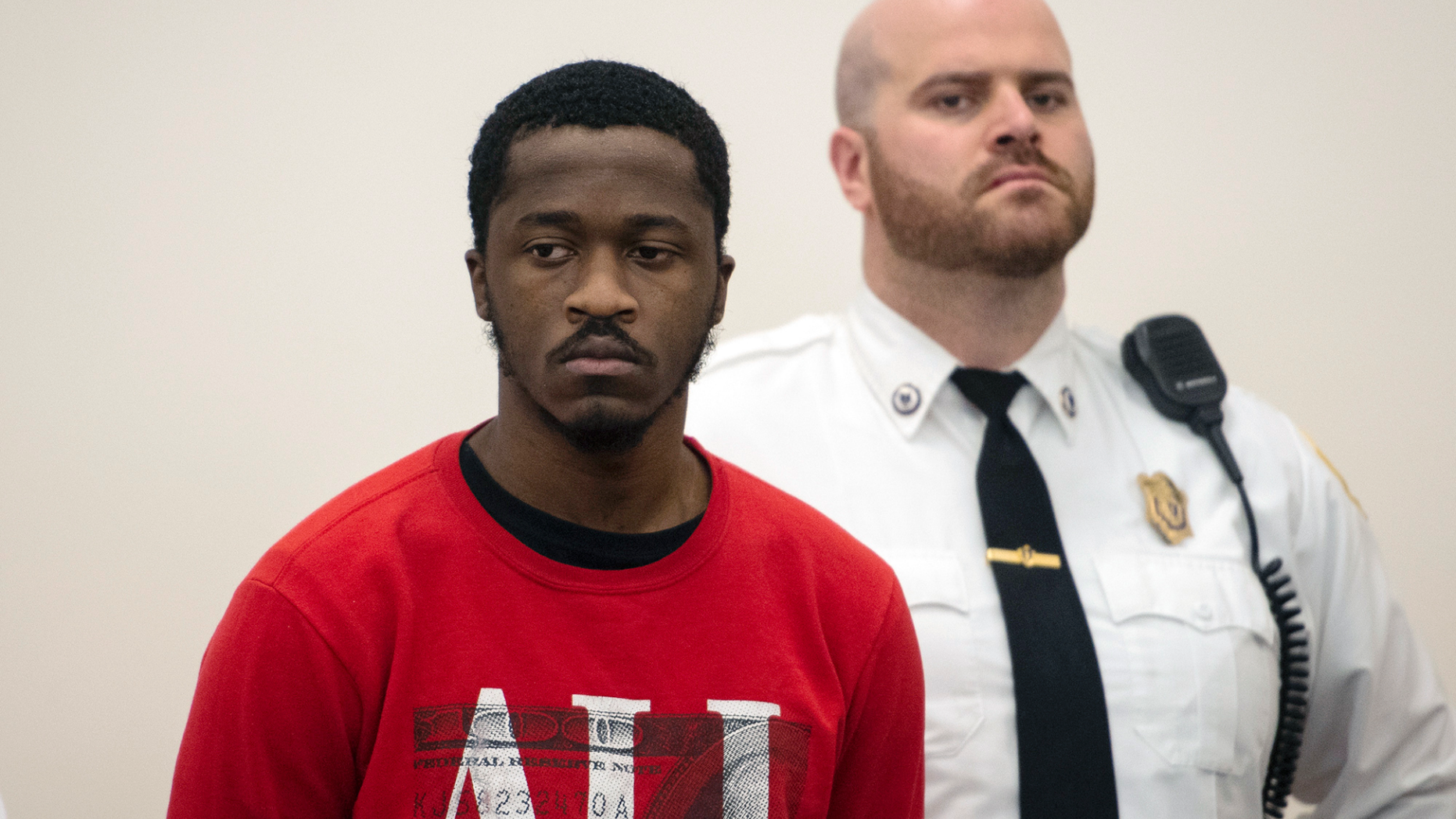 Momoh Kamara, 21, of West Boylston, appears in Worcester Superior Court, Friday, March 15, 2019 in Worcester, Mass. Worcester District Attorney Joseph Early Jr. announced Friday that a former tenant, 21-year-old Momoh Kamara, had been indicted on second-degree murder, arson and burglary charges. (Ashley Green/Worcester Telegram & Gazette via AP)