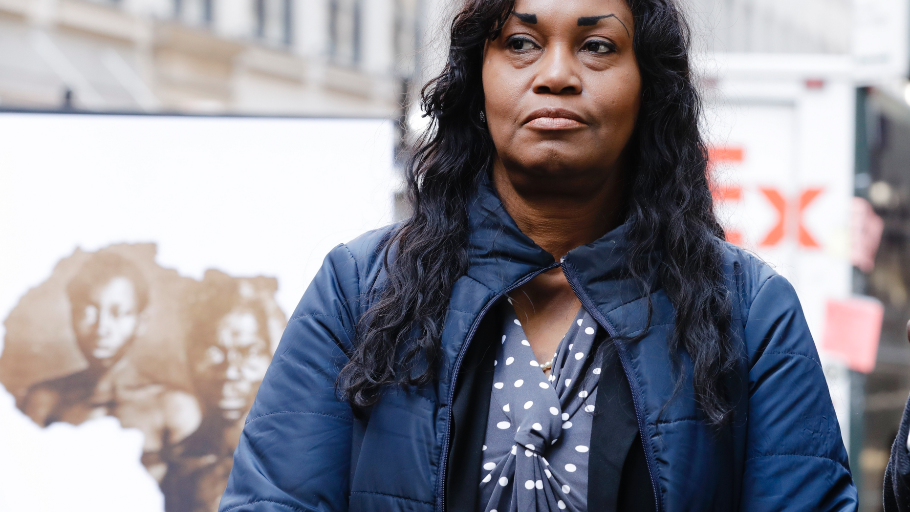 Tamara Lanier attends a news conference near the Harvard Club Wednesday, March 20, 2019, in New York. Lanier, of Norwich, Conn., is suing the Harvard University for "wrongful seizure, possession and expropriation" of images she says depict two of her ancestors. (AP Photo/Frank Franklin II)