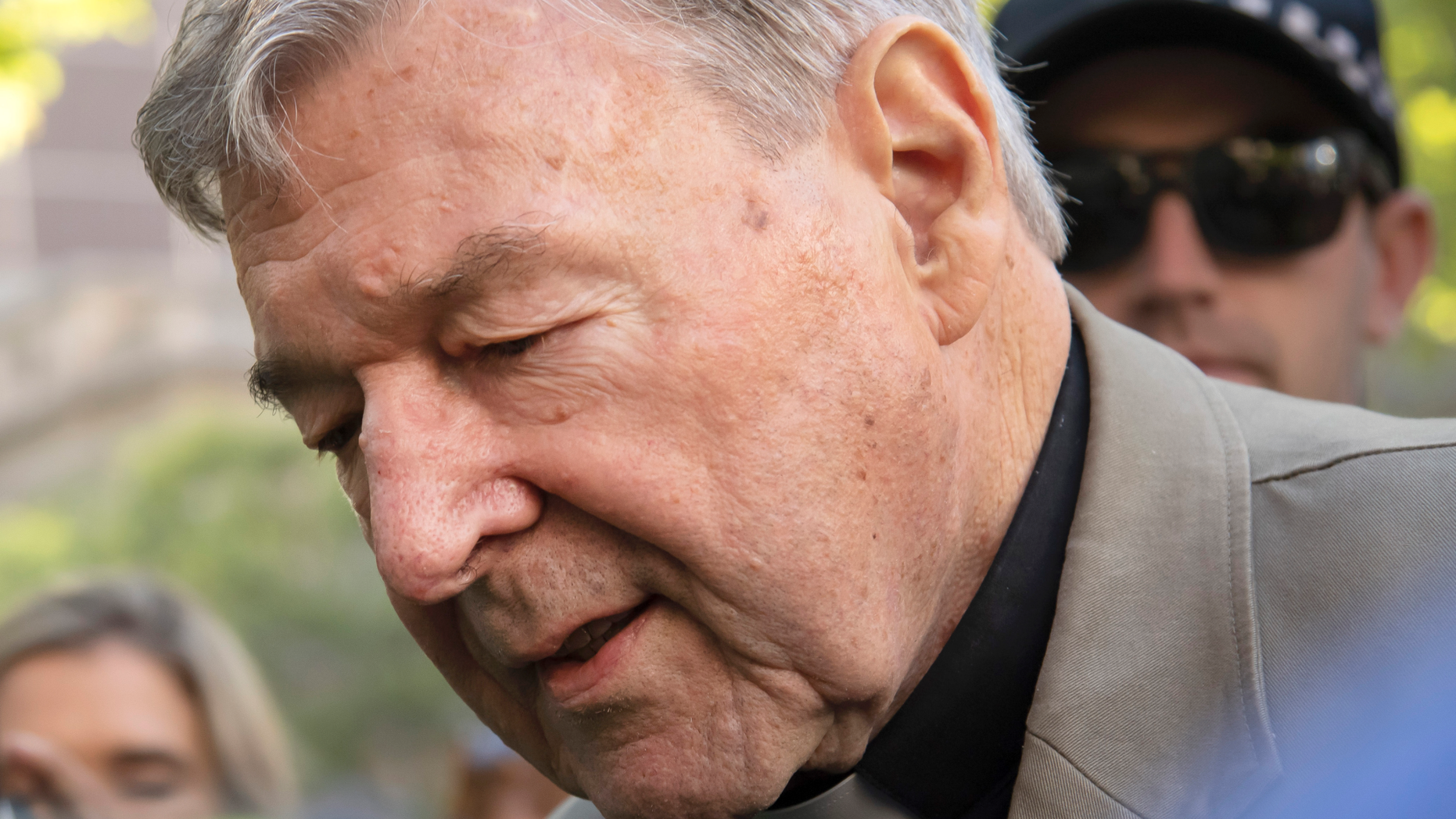 FILE - In this Feb. 27, 2019, file photo, Cardinal George Pell arrives at the County Court in Melbourne, Australia. Pell, the most senior Catholic to be convicted of child sex abuse, will be sentenced to prison Wednesday in an Australia landmark case that has polarized observers. (AP Photo/Andy Brownbill, File)