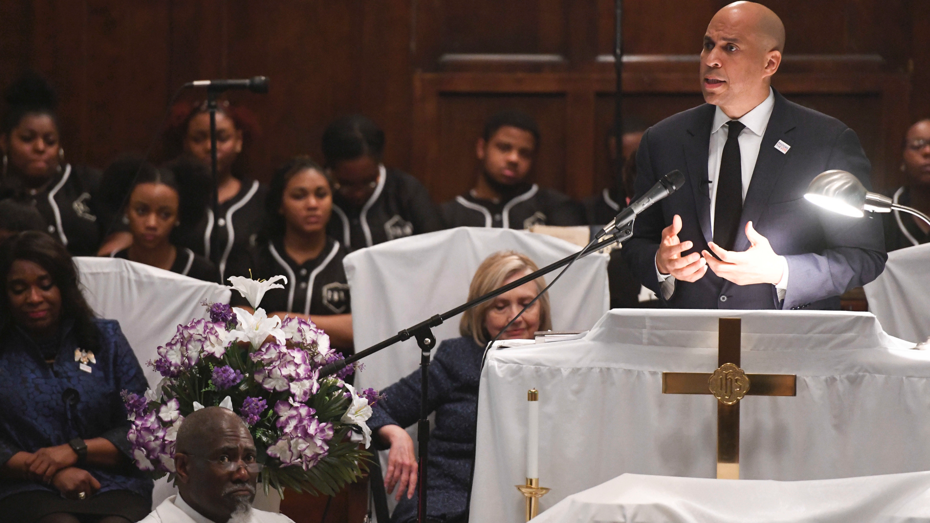U.S. Sen. Cory Booker, D-N.J., speaks during a commemorative service Sunday, March 3, 2019, at Brown Chapel AME Church in Selma, Ala. Several Democratic White House hopefuls are visiting one of America's seminal civil rights sites to pay homage to that legacy and highlight their own connections to the movement. (AP Photo/Julie Bennett)