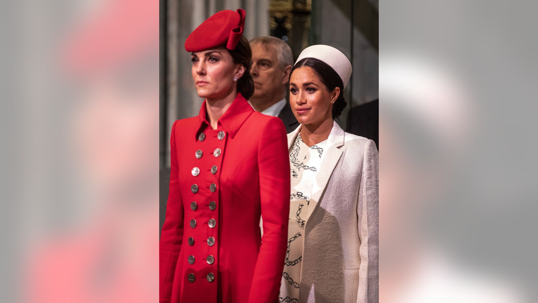 Britain's Catherine, Duchess of Cambridge and Meghan, Duchess of Sussex attend the Commonwealth Day service at Westminster Abbey in London on March 11, 2019. — Getty