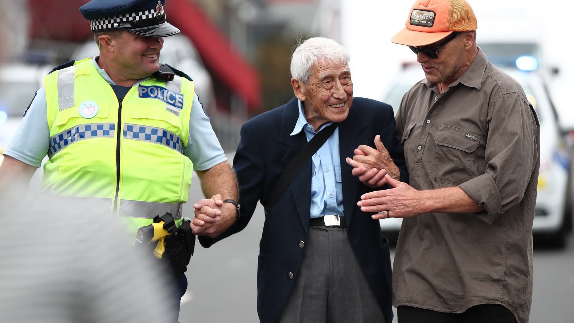 John Sato, 95, one of only two Japanese servicemen in the New Zealand army in WWII, took two buses from Howick to join the march against racism at Aotea Square on March 24, 2019 in Auckland, New Zealand.