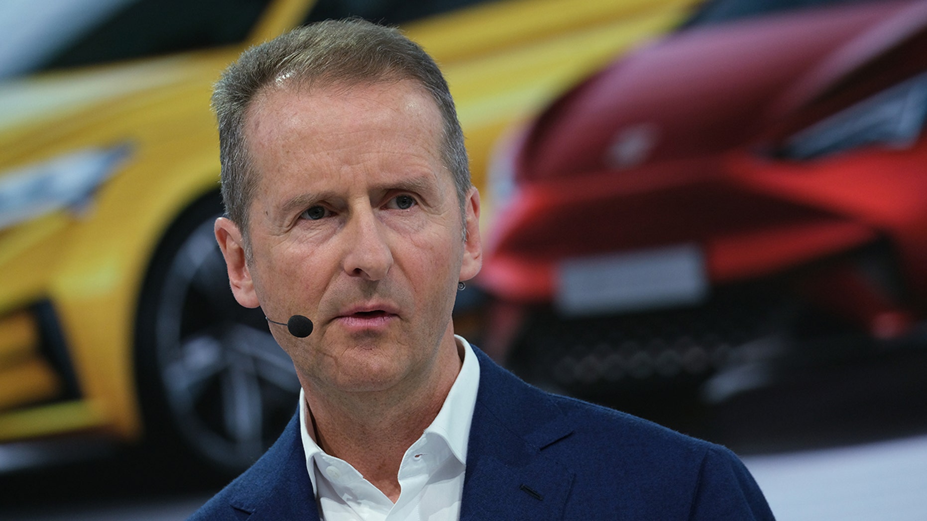 Herbert Diess CEO of German automaker Volkswagen AG speaks at the company's annual press conference at Volkswagen headquarters