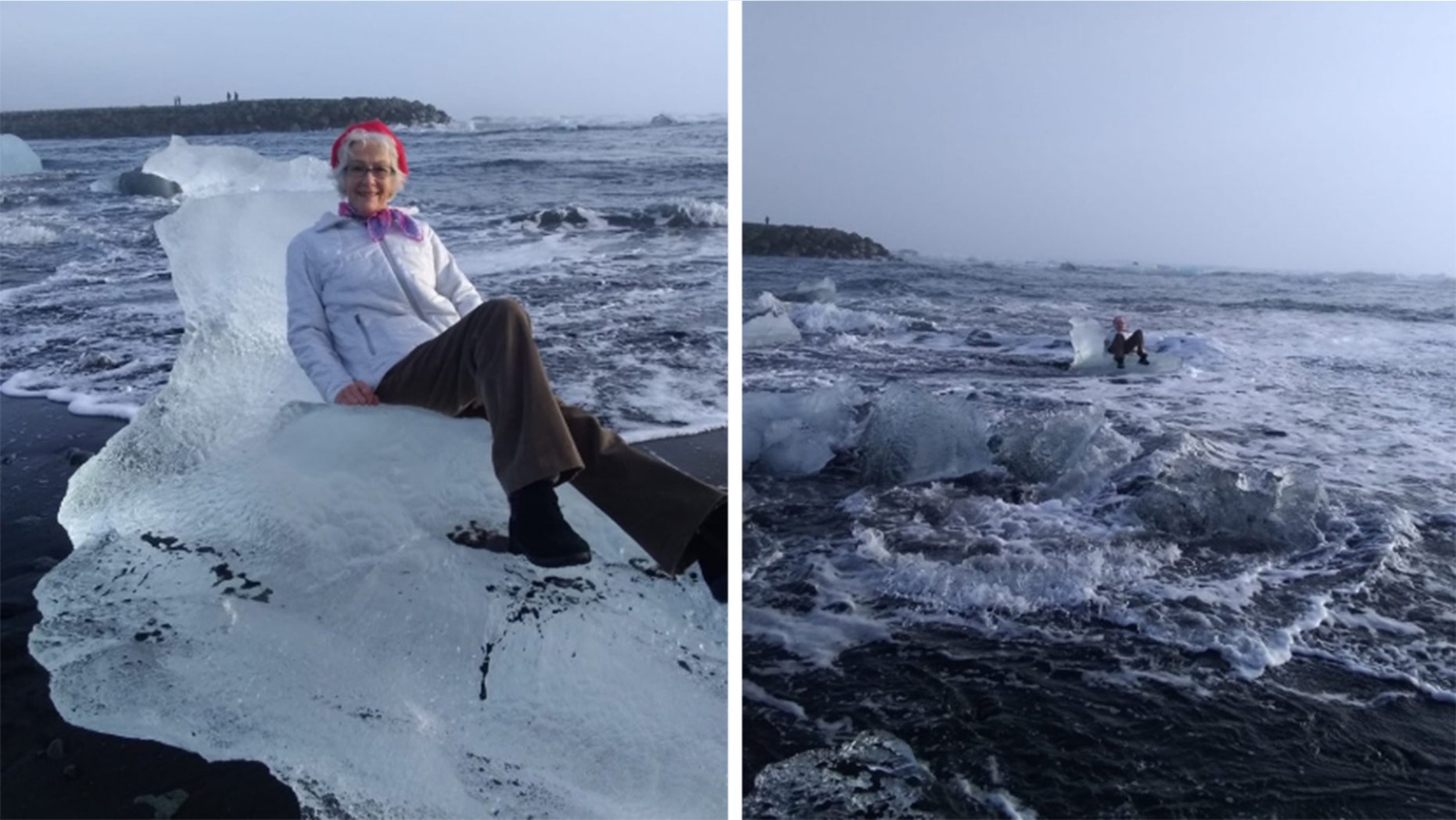 Judith Streng, of Flower Mound, Texas, was saved when her iceberg throne drifted off to Ireland.