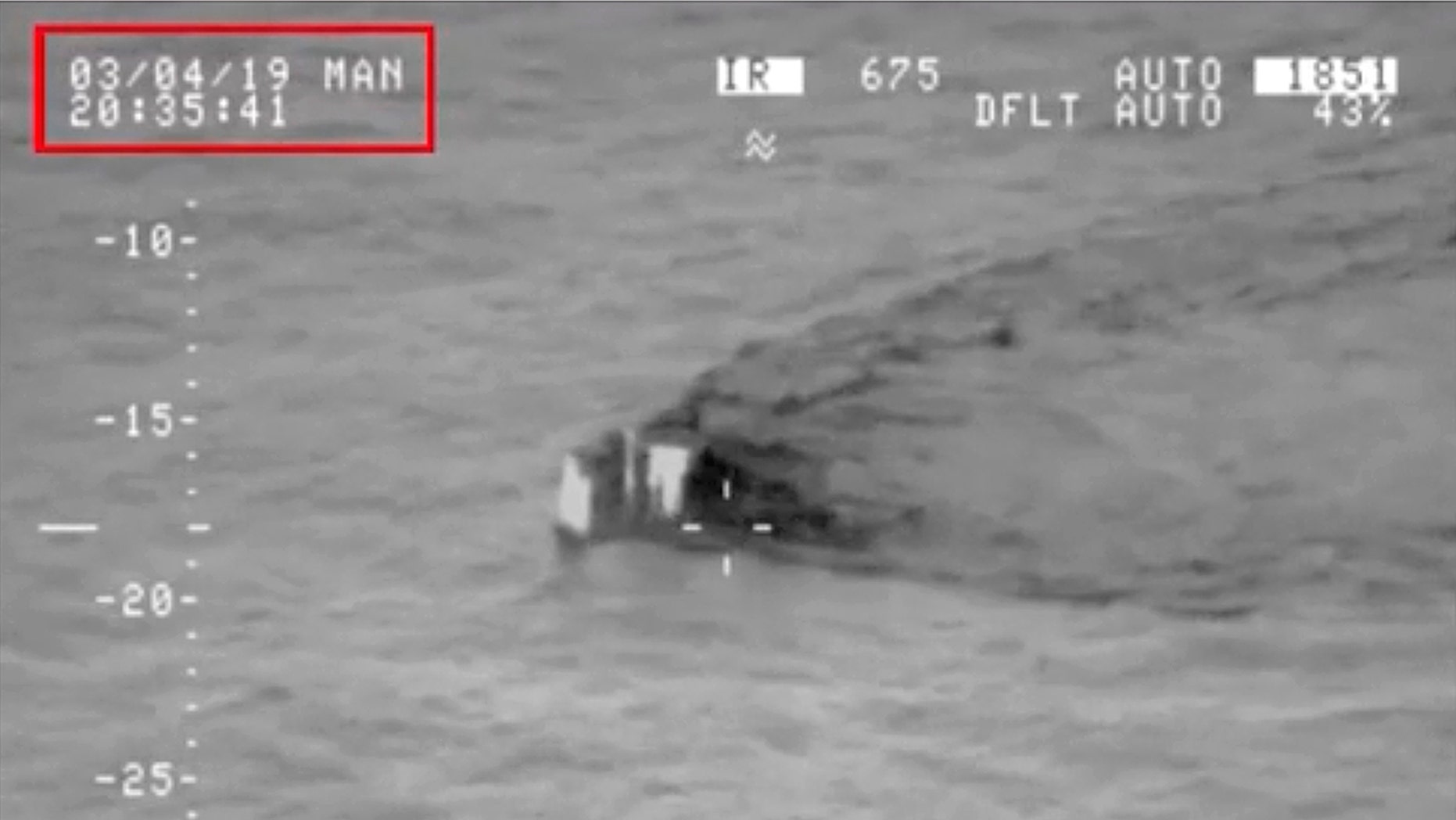 In this image made from video taken on March 4, 2019, and released on Tuesday, March 5, 2019, by the Pakistan Military, shows what they claim is an Indian submarine approaching its territorial waters in the Arabian Sea. Pakistan's navy says the submarine was not targeted, "keeping in view Pakistan's policy of peace" under which Islamabad wants to de-escalate tensions with New Delhi.
