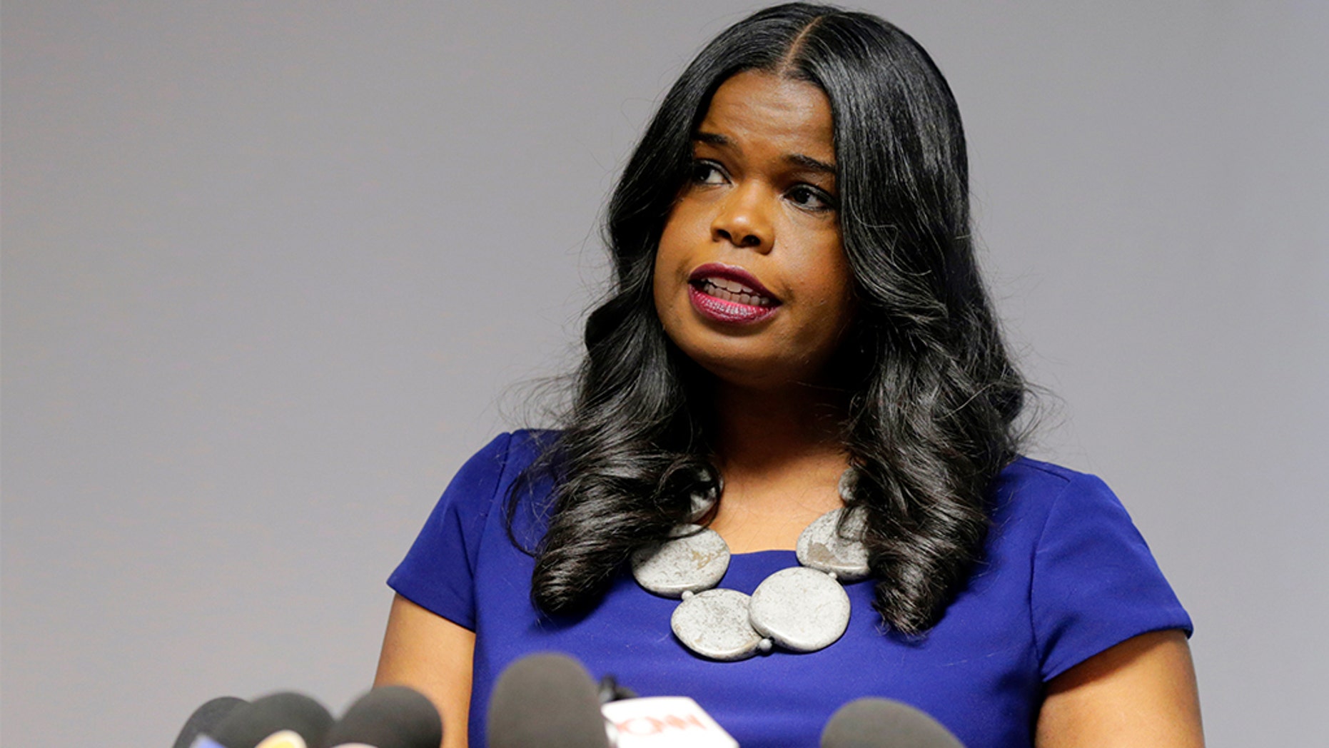 Cook County State's Attorney Kim Foxx speaking at a news conference in Chicago on February 22.