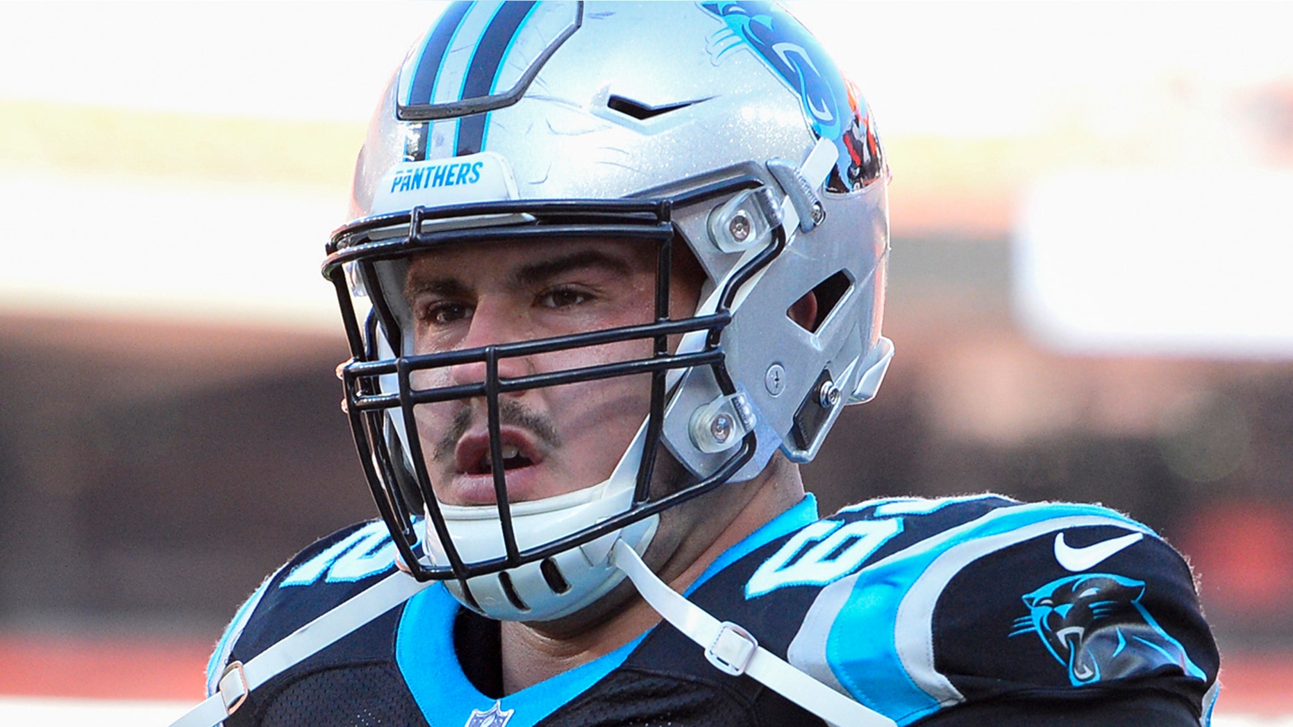 Offensive guard Taylor Hearn #62 of the Carolina Panthers runs off the field prior to a game against the Cleveland Browns on December 9, 2018 at FirstEnergy Stadium in Cleveland, Ohio.