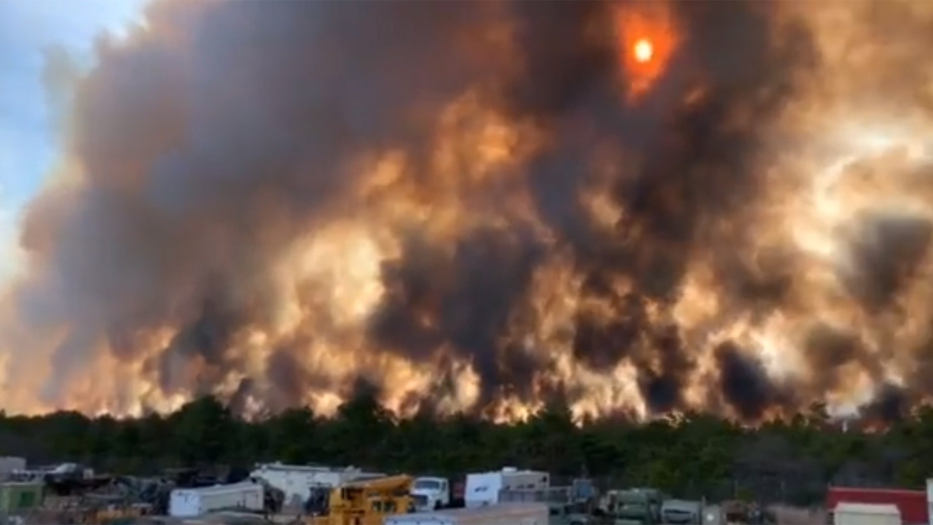 A fire burning in the Penn State Forest in Burlington County, New Jersey, sent smoke into the north of the country, prompting New Yorkers to report the smell of smoke.