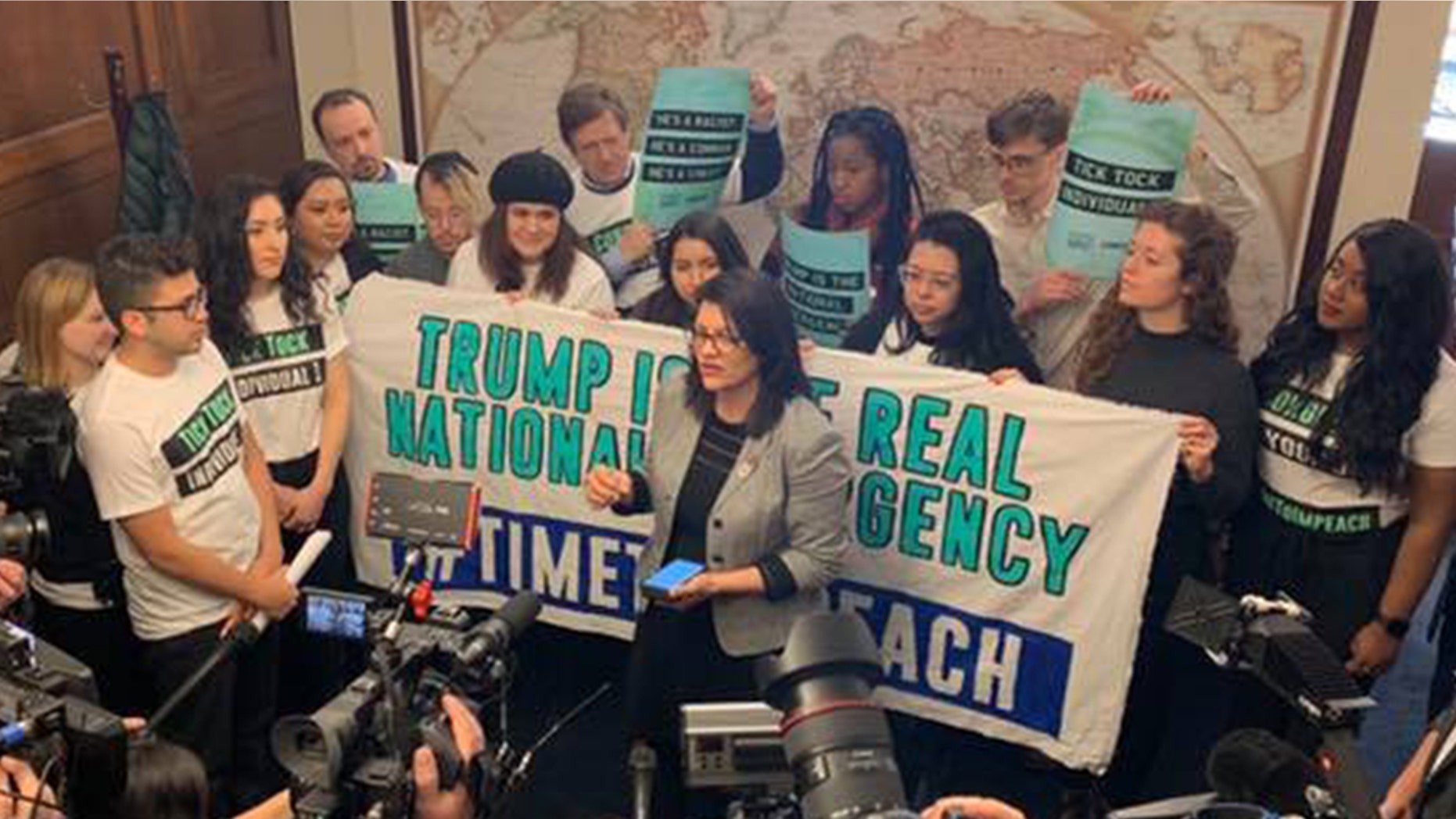 Rep. Rashida Tlaib joined protesters with CREDO Action and By the People, a new advocacy group pushing for the impeachment of President Trump. Together they urged members of Congress to begin impeachment proceedings.