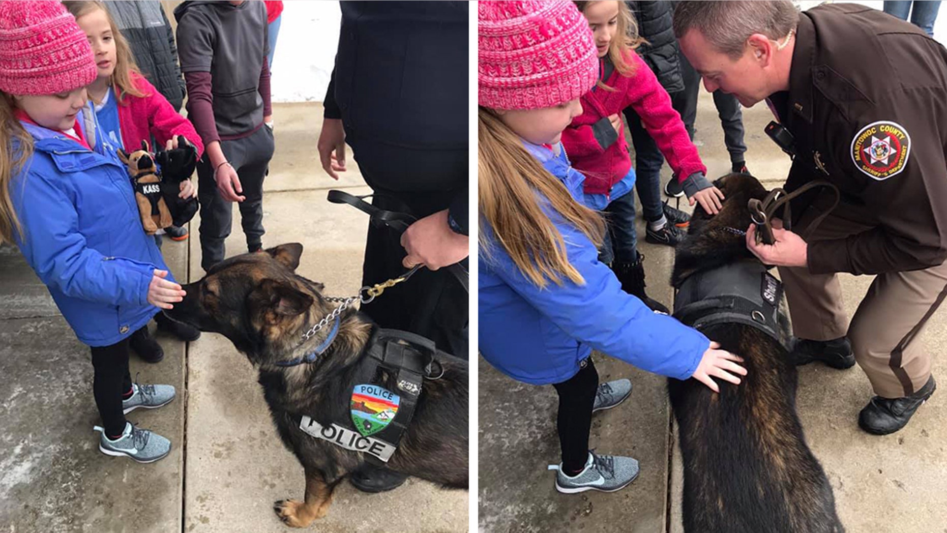 Emma Mertens loves dogs. So close to 40 police department and their K-9 officers visited on her on Saturday.
