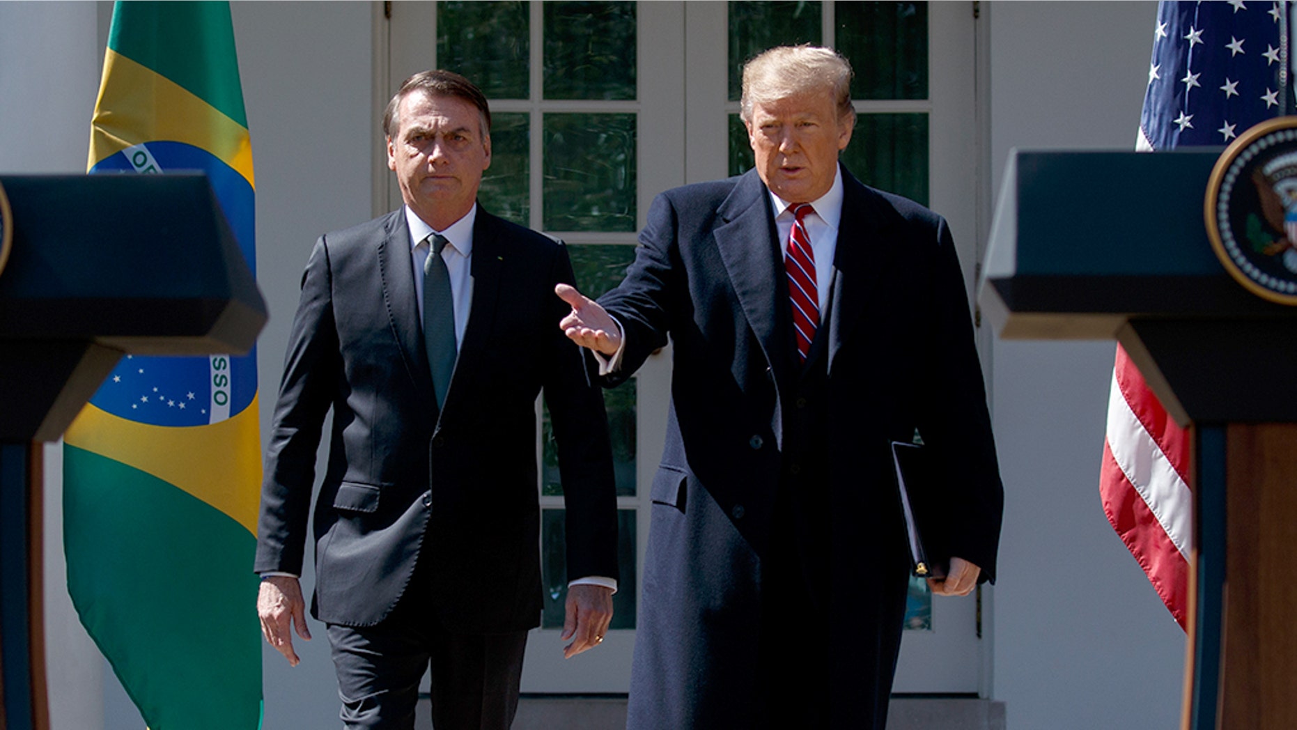 President Trump and Brazil’s new far-right leader, President Jair Bolsonaro, arranged to sign several bilateral agreements, including one that allows the United States to use Brazil’s Alcantara Aerospace Launch Base for its satellites. (AP Photo/Evan Vucci)