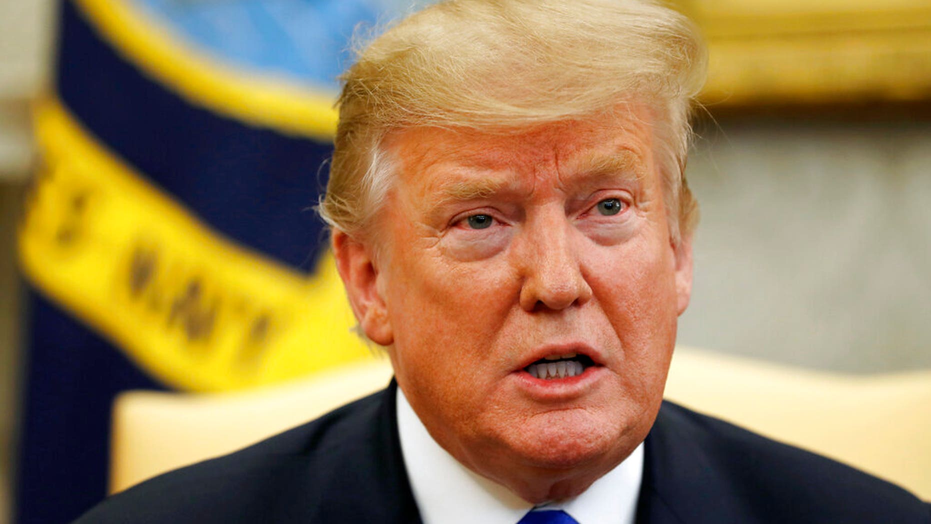 In this March 6, 2019, photo, President Donald Trump speaks in the Oval Office of the White House in Washington. (AP Photo/Jacquelyn Martin)