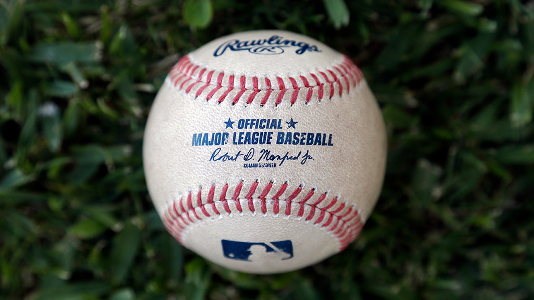 Major League Baseball's new prototype baseball is shown Wednesday, March 20, 2019, in Clearwater, Fla. (AP Photo/Chris O'Meara)