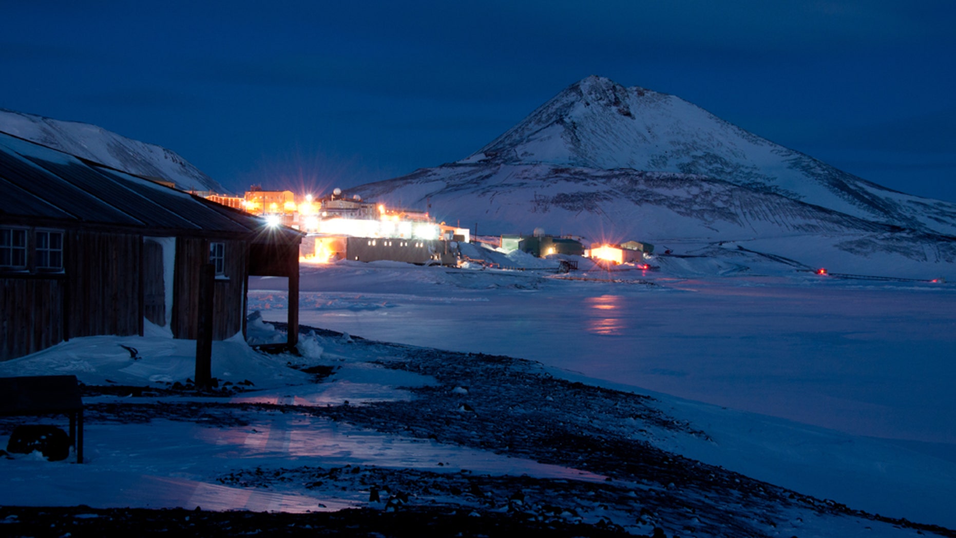 McMurdo Station in Antarctica seen from Hut Point Peninsula.