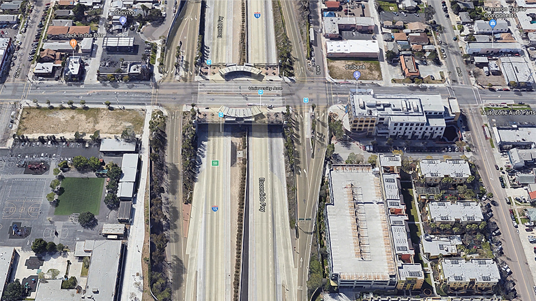 A boy was struck early Tuesday on an Interstate-15 off-ramp in San Diego, reports say. (Google)